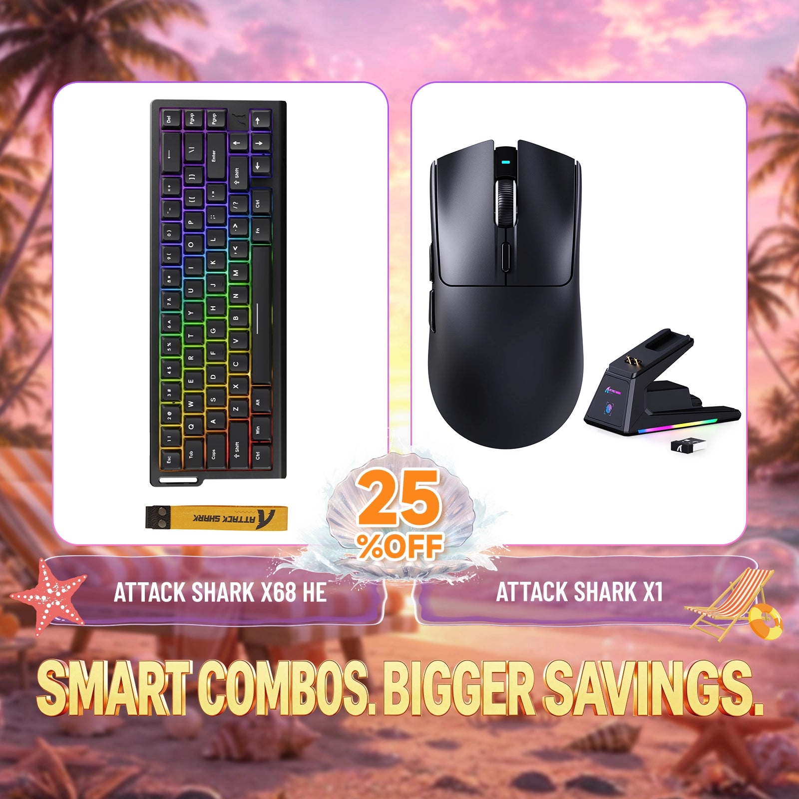 Paquete ATTACK SHARK X68HE teclado Rapid Trigger + ratón para juegos inalámbrico X1