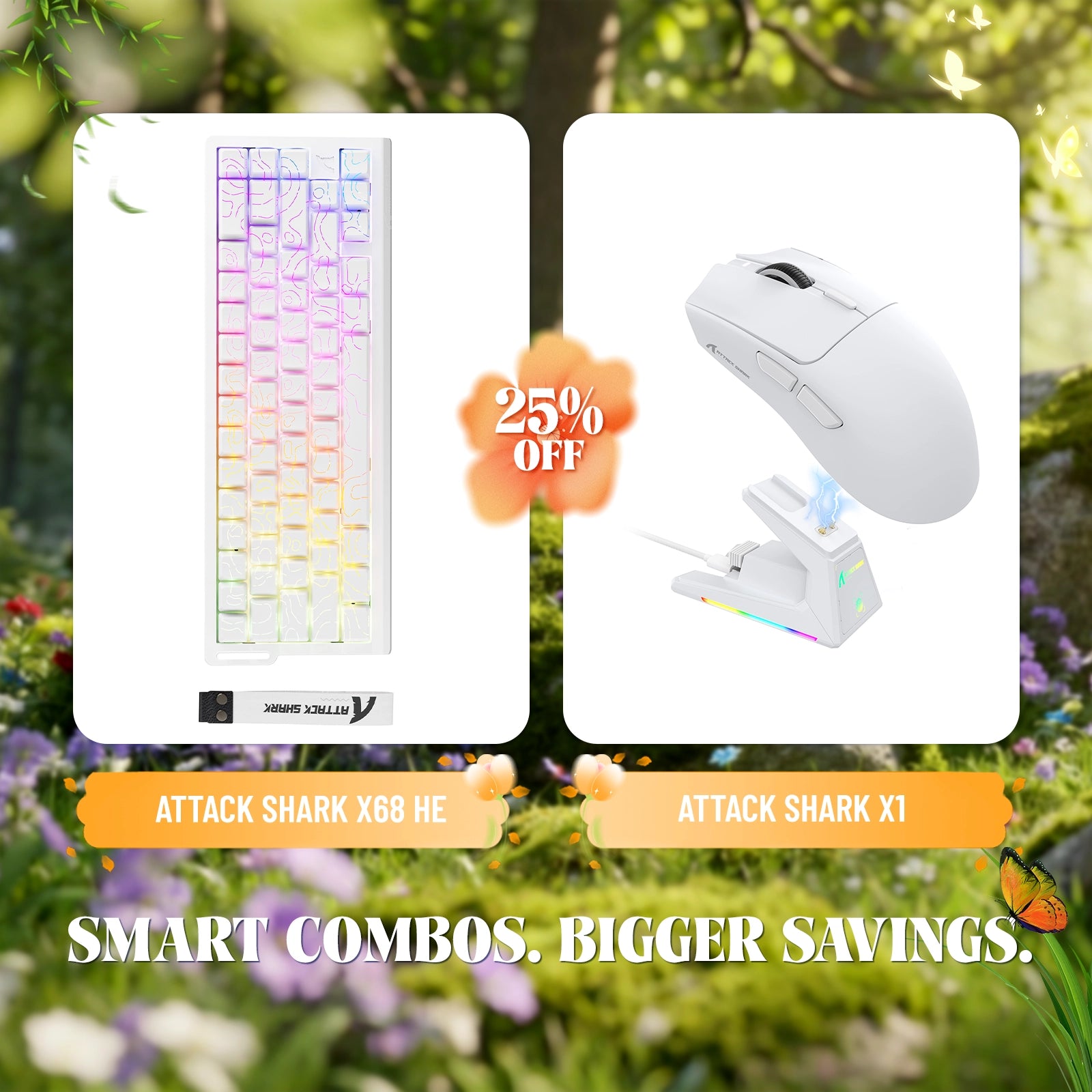 Paquete de teclado de disparo rápido ATTACK SHARK X68HE + ratón inalámbrico para juegos X1