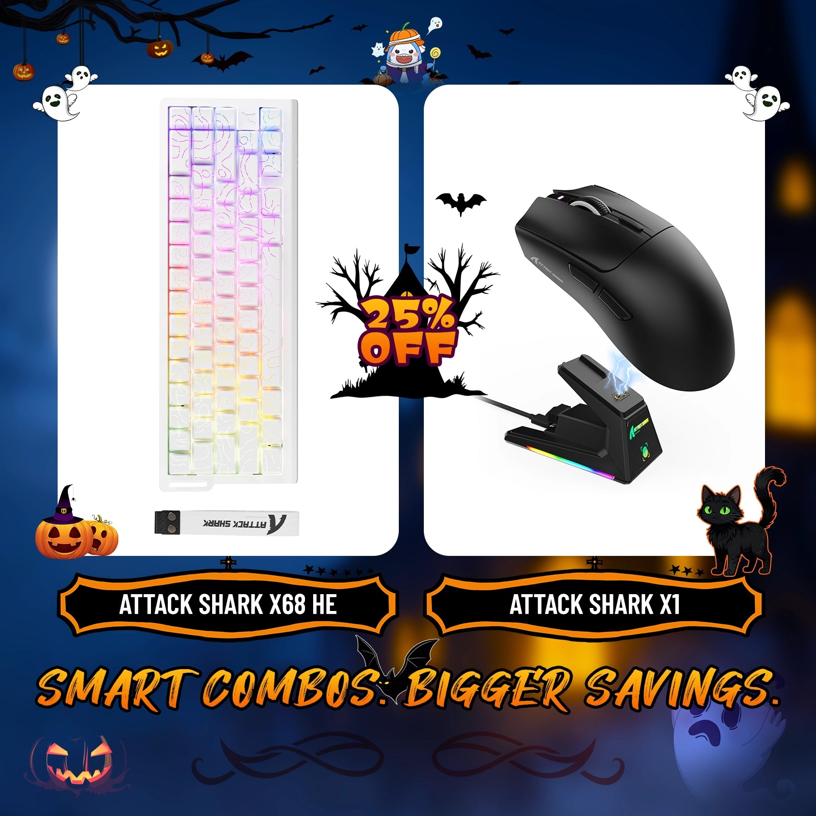 Paquete de teclado de disparo rápido ATTACK SHARK X68HE + ratón inalámbrico para juegos X1