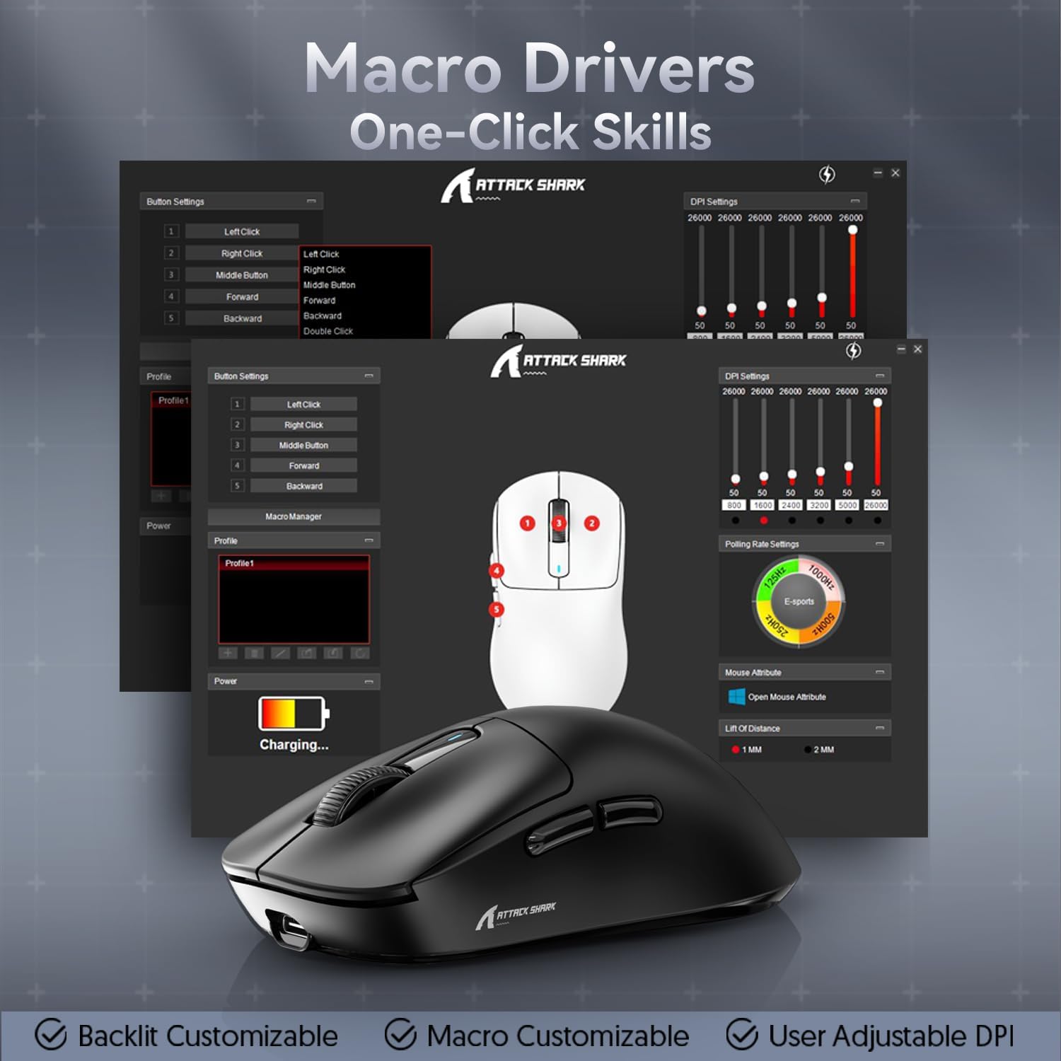 Attack Shark X3 mouse macro driver interface for customizable settings and adjustable DPI.