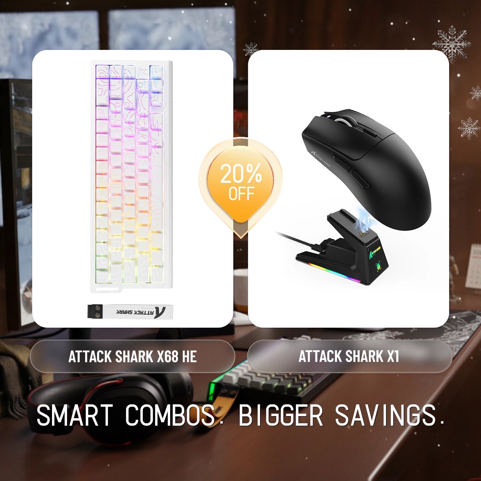 Paquete de teclado de disparo rápido ATTACK SHARK X68HE + ratón inalámbrico para juegos X1