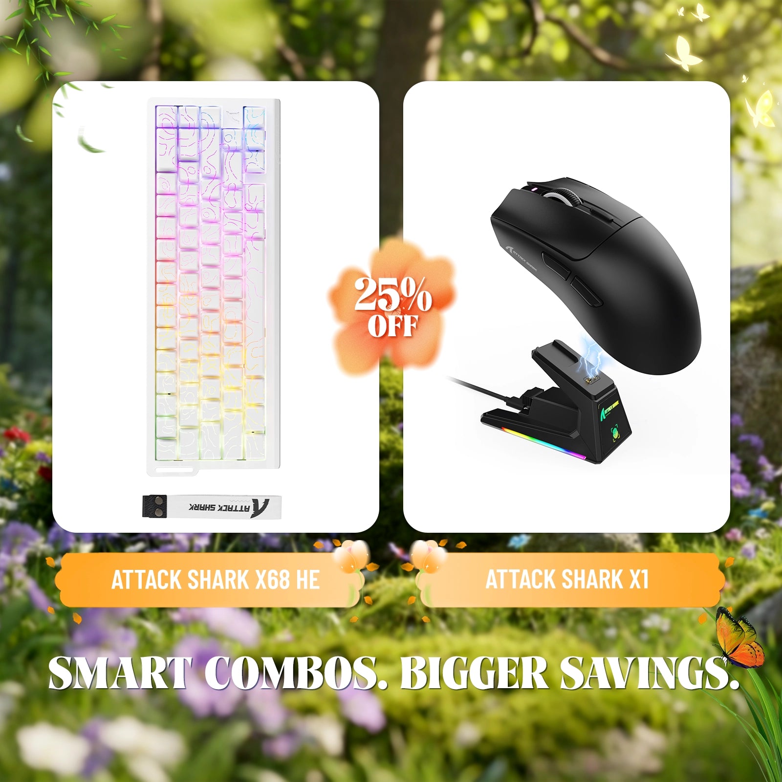 Paquete de teclado de disparo rápido ATTACK SHARK X68HE + ratón inalámbrico para juegos X1