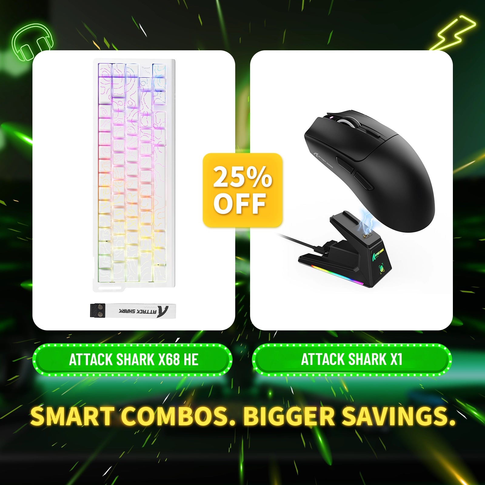 Paquete de teclado de disparo rápido ATTACK SHARK X68HE + ratón inalámbrico para juegos X1