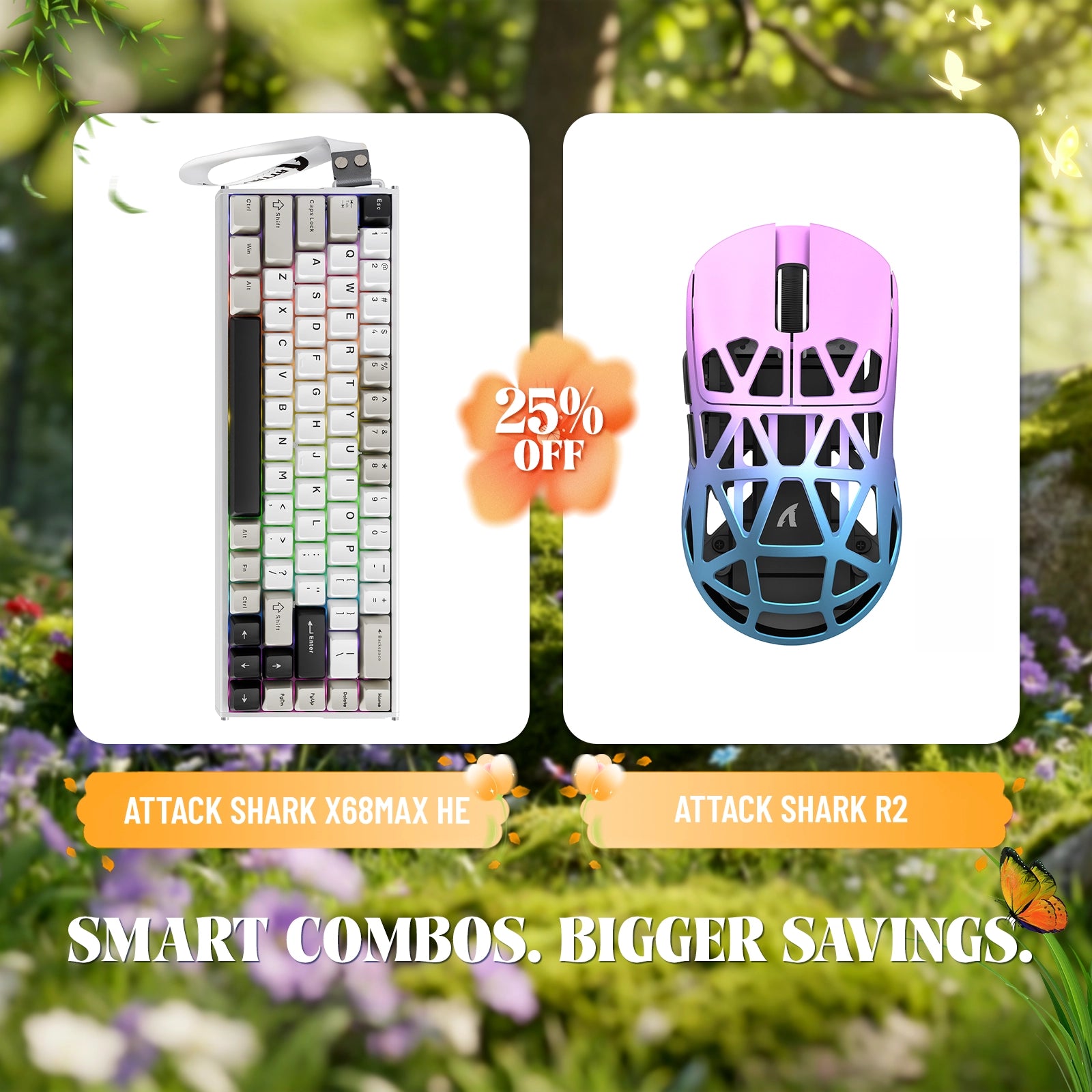 Paquete de teclado de aluminio ATTACK SHARK X68MAX HE con gatillo rápido y ratón inalámbrico para juegos R2 de aleación de magnesio