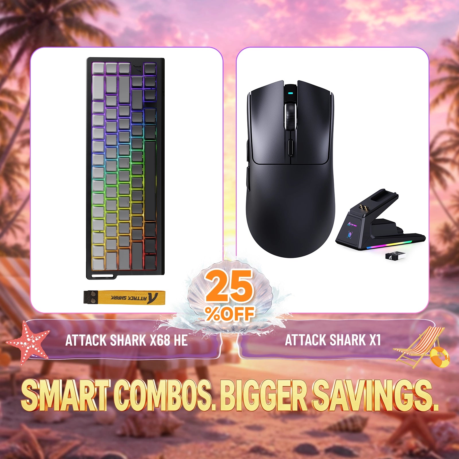 Paquete ATTACK SHARK X68HE teclado Rapid Trigger + ratón para juegos inalámbrico X1