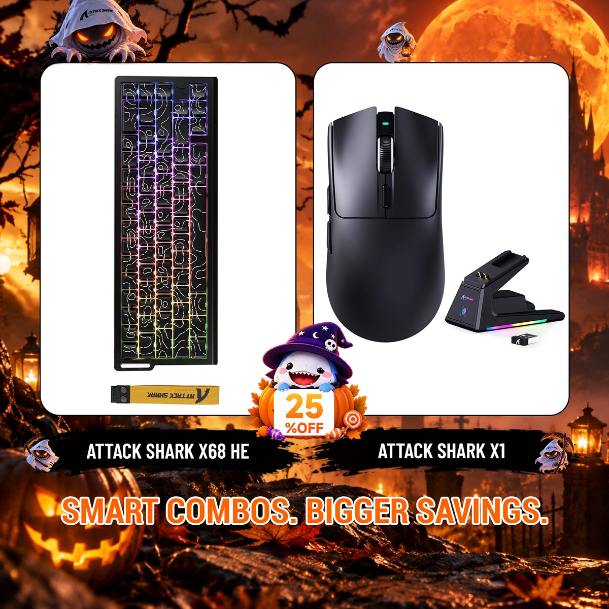 Paquete ATTACK SHARK X68HE teclado Rapid Trigger + ratón para juegos inalámbrico X1
