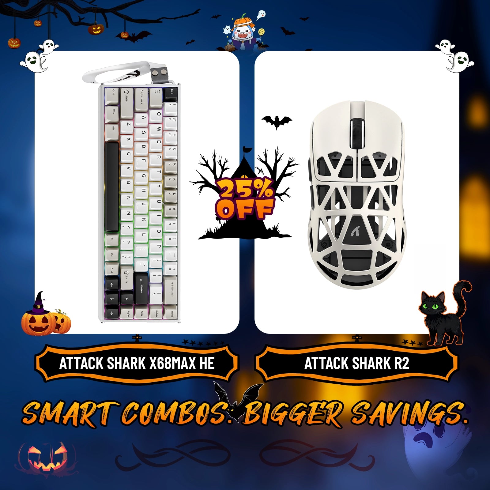 Paquete de teclado de aluminio ATTACK SHARK X68MAX HE con gatillo rápido y ratón inalámbrico para juegos R2 de aleación de magnesio