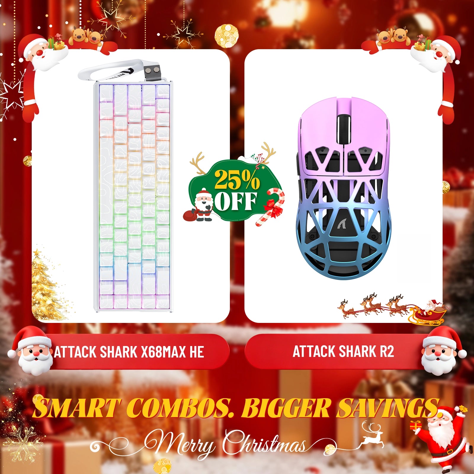 Paquete de teclado de aluminio ATTACK SHARK X68MAX HE con gatillo rápido y ratón inalámbrico para juegos R2 de aleación de magnesio