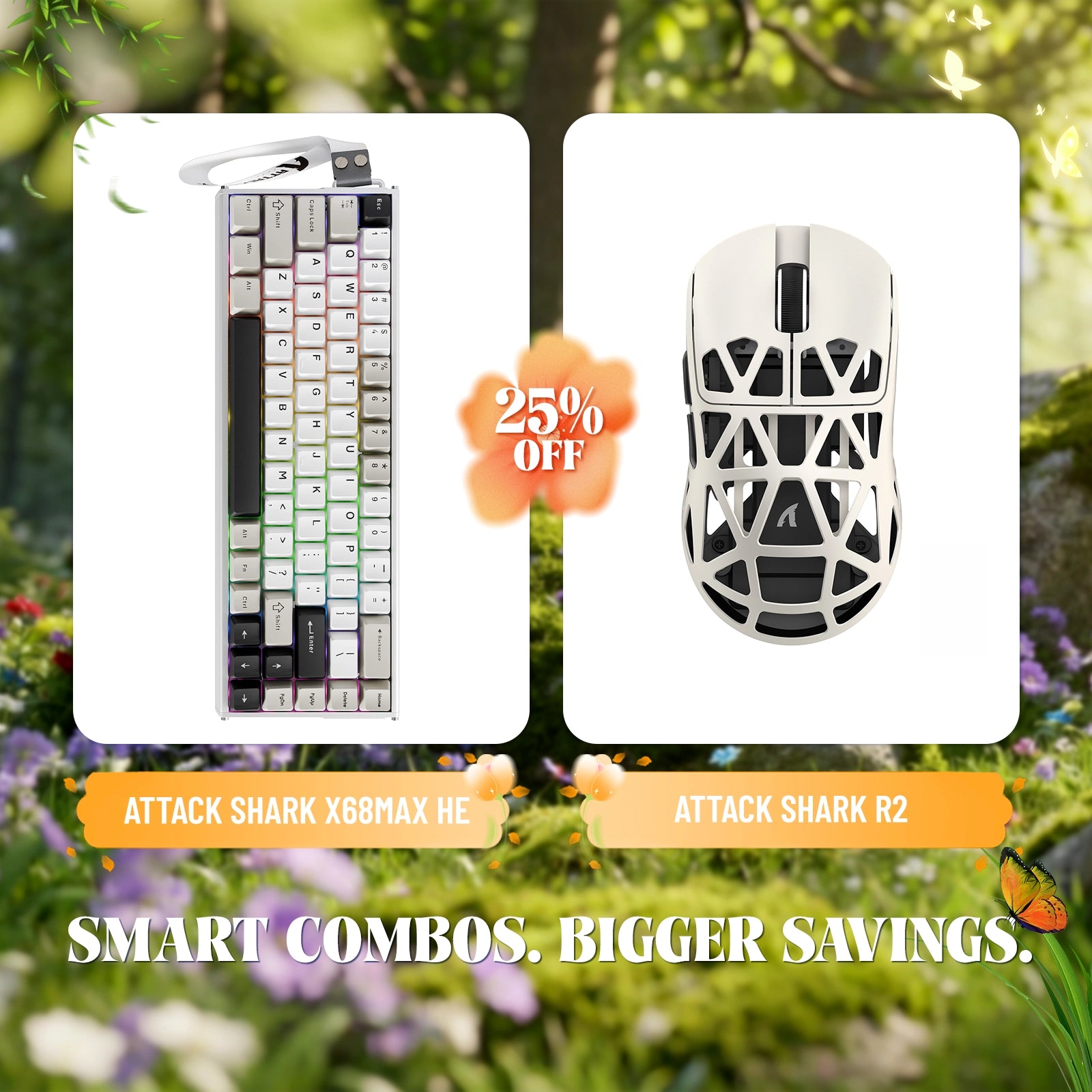 Paquete de teclado de aluminio ATTACK SHARK X68MAX HE con gatillo rápido y ratón inalámbrico para juegos R2 de aleación de magnesio