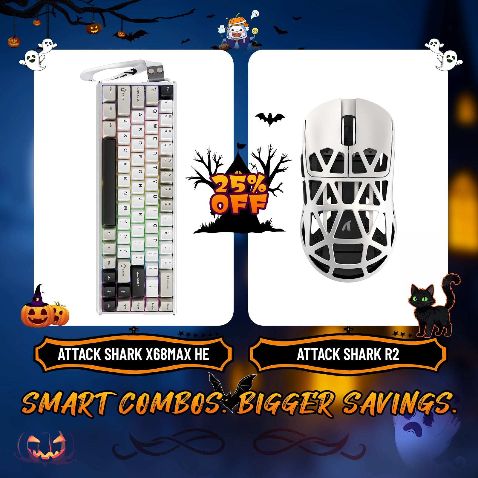Paquete de teclado de aluminio ATTACK SHARK X68MAX HE con gatillo rápido y ratón inalámbrico para juegos R2 de aleación de magnesio