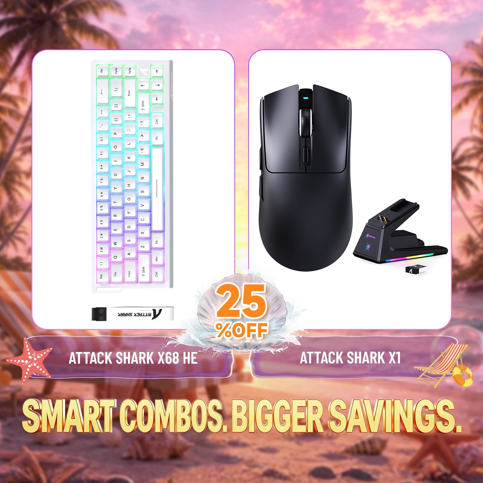 Paquete ATTACK SHARK X68HE teclado Rapid Trigger + ratón para juegos inalámbrico X1