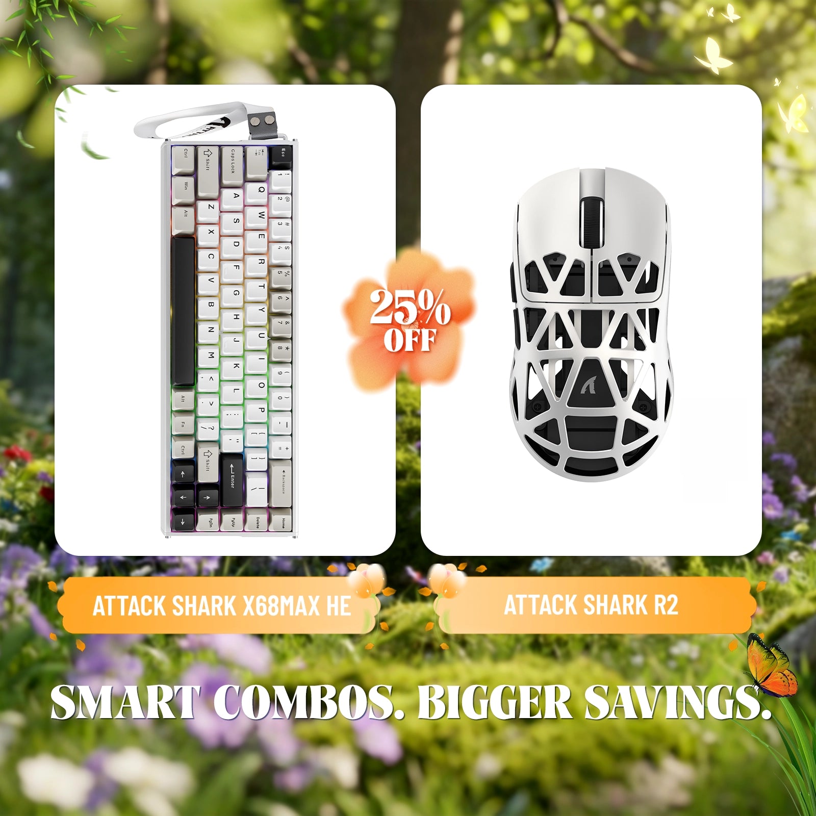 Paquete de teclado de aluminio ATTACK SHARK X68MAX HE con gatillo rápido y ratón inalámbrico para juegos R2 de aleación de magnesio
