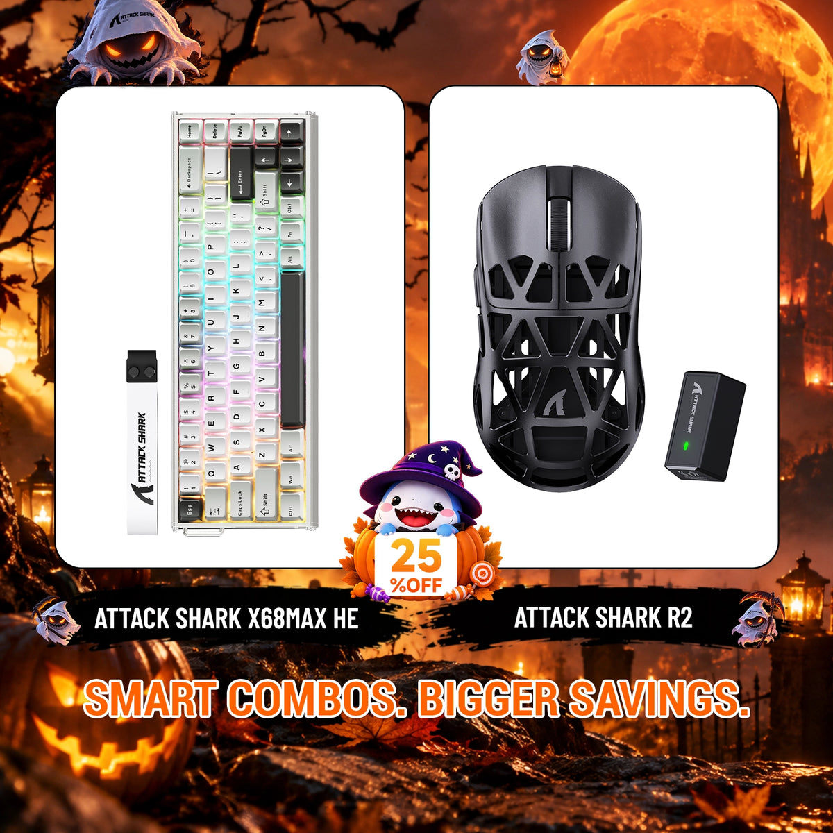 Paquete de teclado de aluminio ATTACK SHARK X68 MAX HE con activación rápida y ratón gaming inalámbrico de aleación de magnesio R2