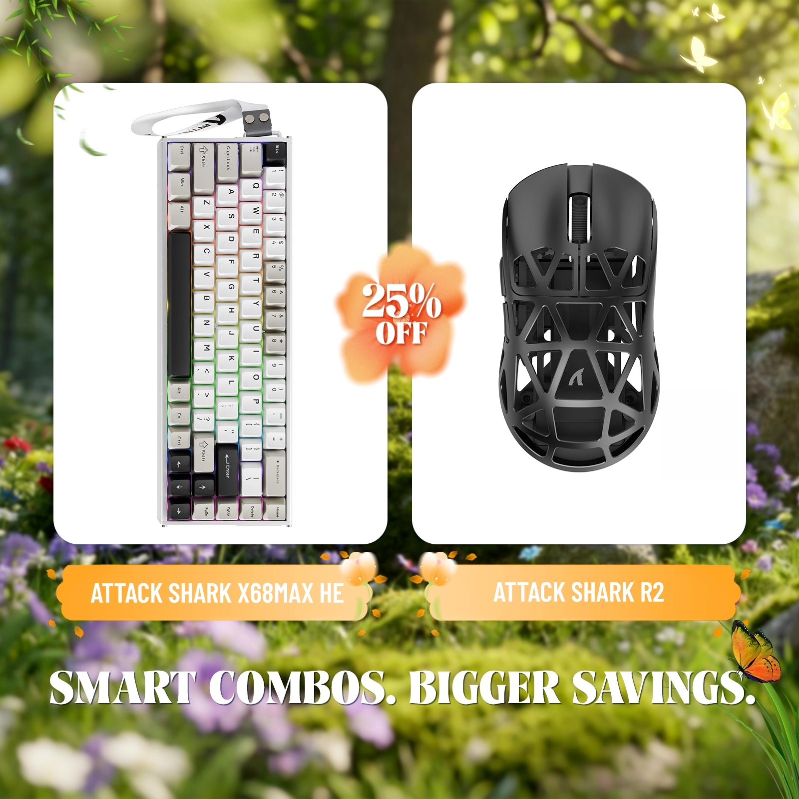 Paquete de teclado de aluminio ATTACK SHARK X68MAX HE con gatillo rápido y ratón inalámbrico para juegos R2 de aleación de magnesio