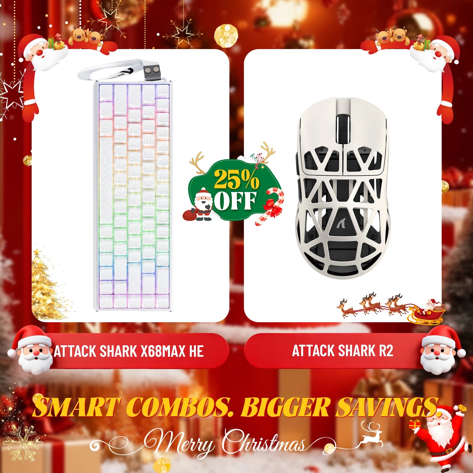 Paquete de teclado de aluminio ATTACK SHARK X68MAX HE con gatillo rápido y ratón inalámbrico para juegos R2 de aleación de magnesio