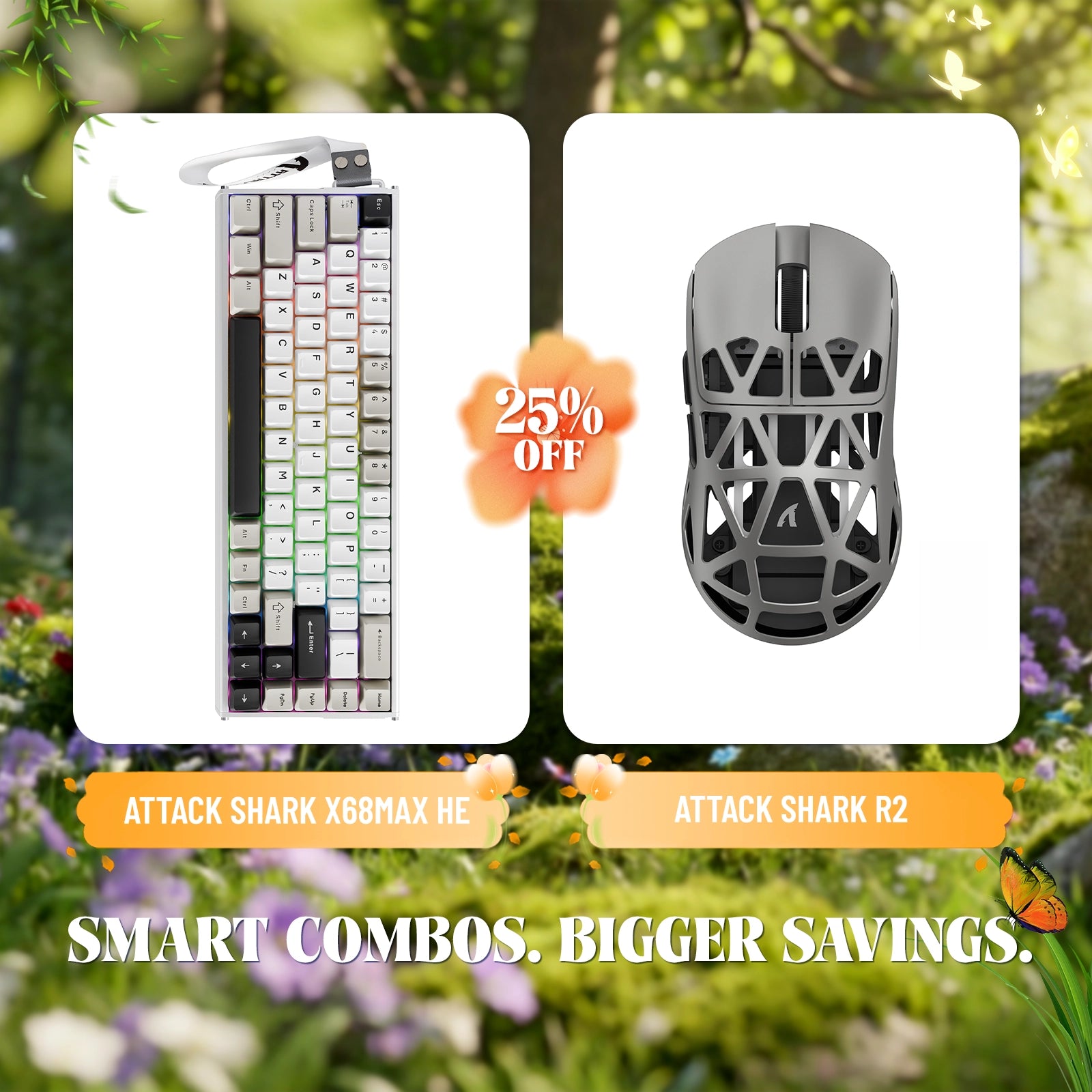Paquete de teclado de aluminio ATTACK SHARK X68MAX HE con gatillo rápido y ratón inalámbrico para juegos R2 de aleación de magnesio