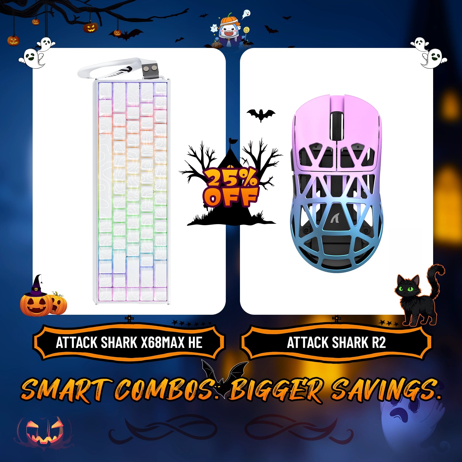 Paquete de teclado de aluminio ATTACK SHARK X68MAX HE con gatillo rápido y ratón inalámbrico para juegos R2 de aleación de magnesio