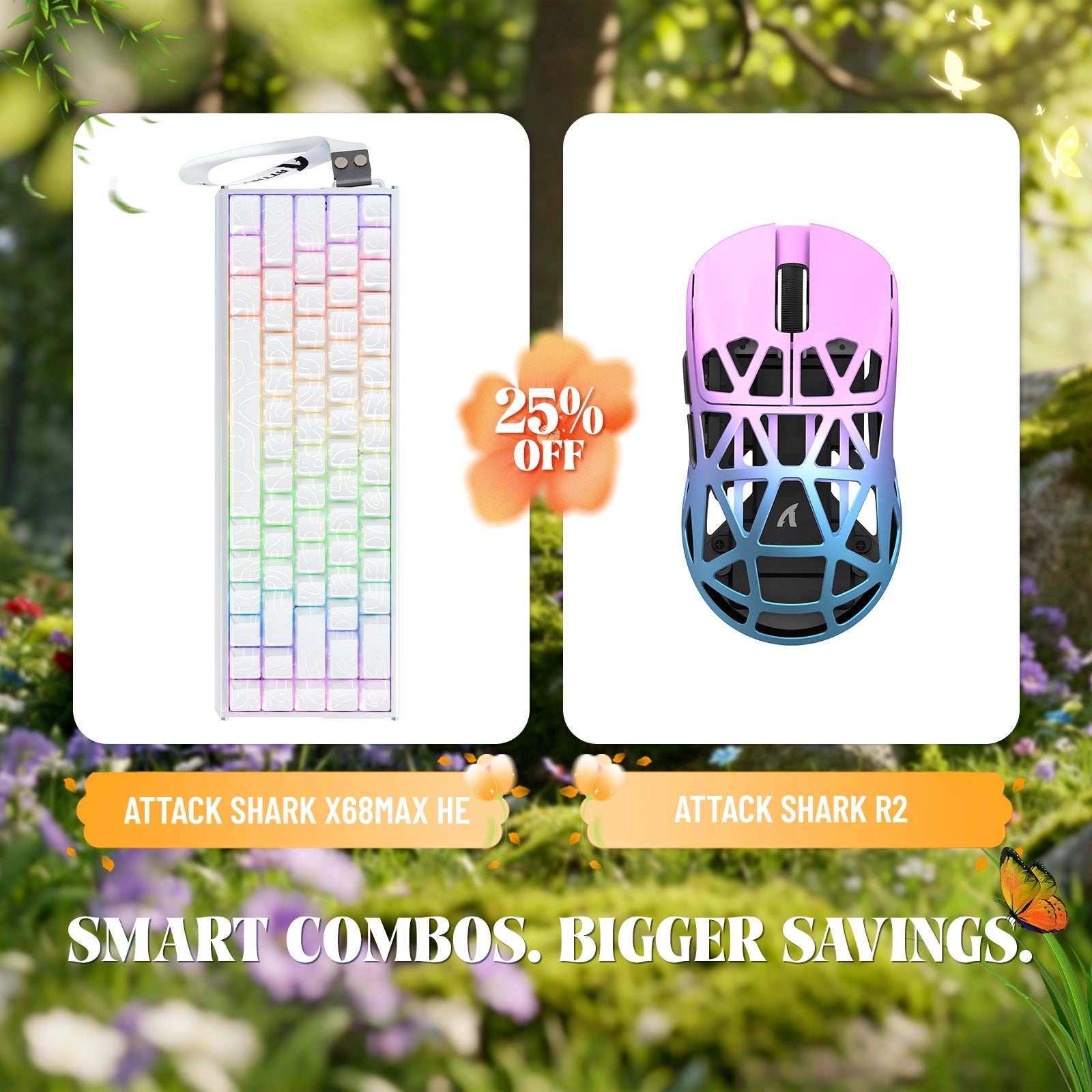 Paquete de teclado de aluminio ATTACK SHARK X68MAX HE con gatillo rápido y ratón inalámbrico para juegos R2 de aleación de magnesio