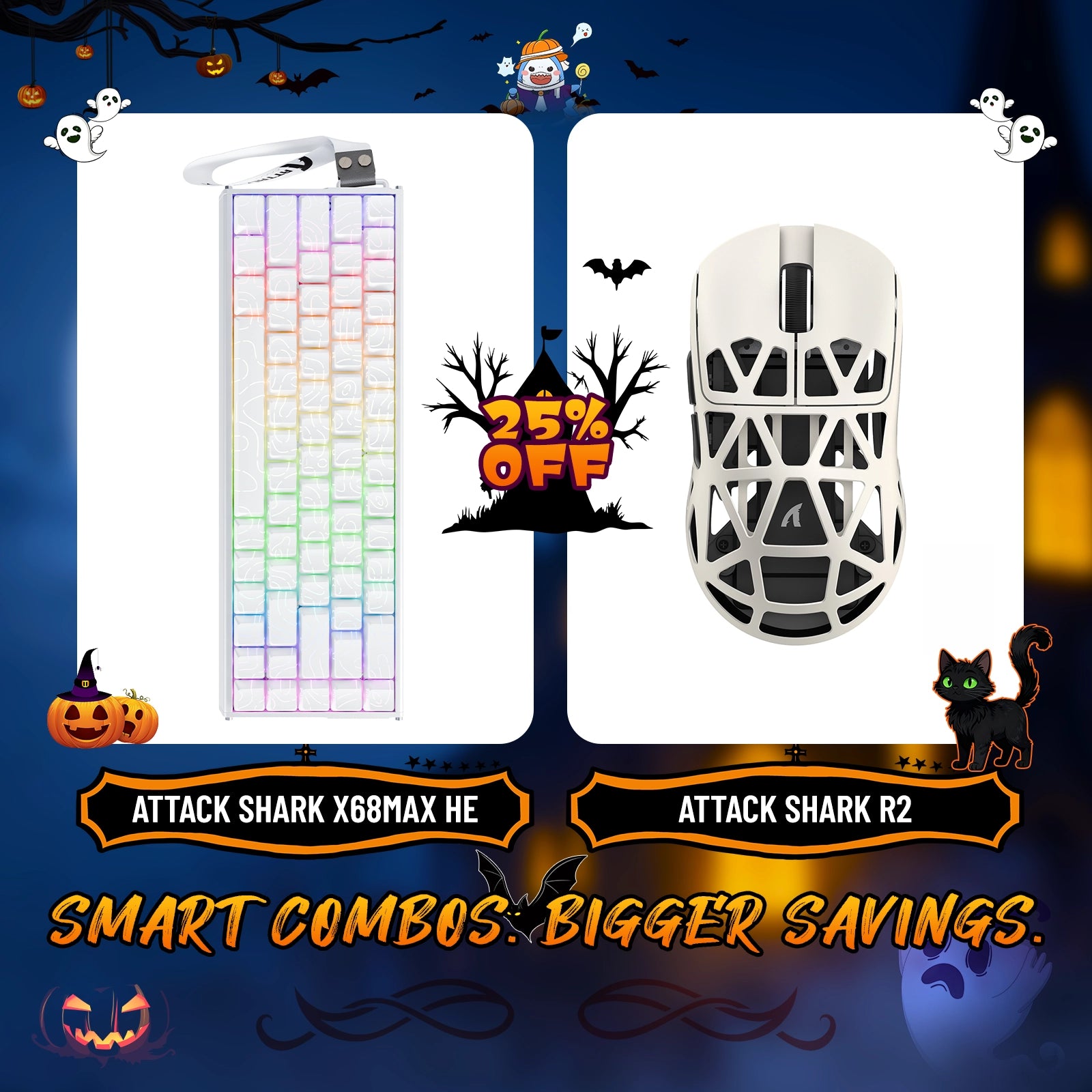 Paquete de teclado de aluminio ATTACK SHARK X68MAX HE con gatillo rápido y ratón inalámbrico para juegos R2 de aleación de magnesio