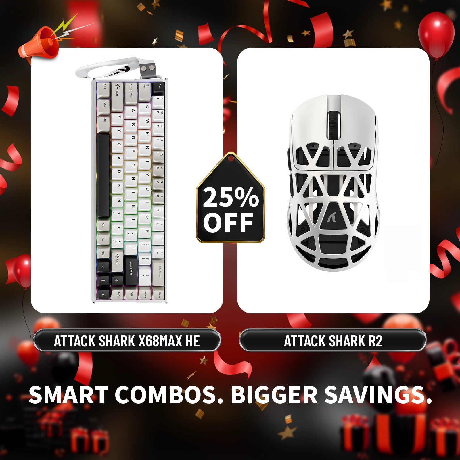 Paquete de teclado de aluminio ATTACK SHARK X68MAX HE con gatillo rápido y ratón inalámbrico para juegos R2 de aleación de magnesio