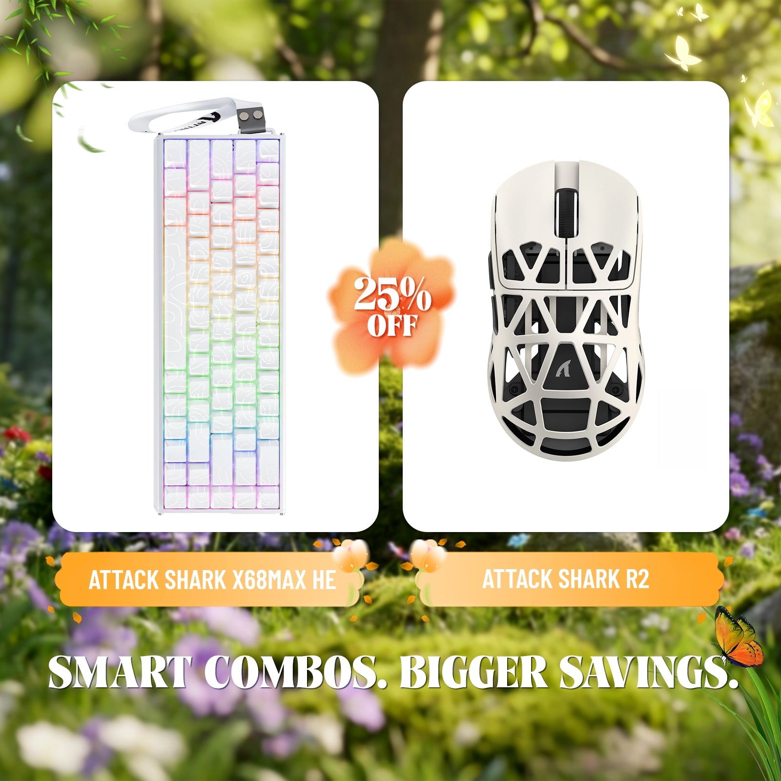 Paquete de teclado de aluminio ATTACK SHARK X68MAX HE con gatillo rápido y ratón inalámbrico para juegos R2 de aleación de magnesio