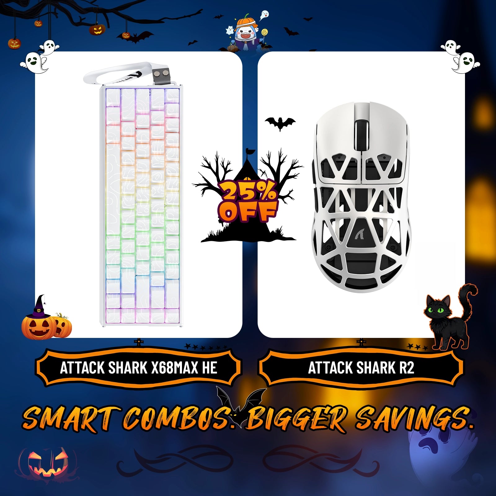 Paquete de teclado de aluminio ATTACK SHARK X68MAX HE con gatillo rápido y ratón inalámbrico para juegos R2 de aleación de magnesio