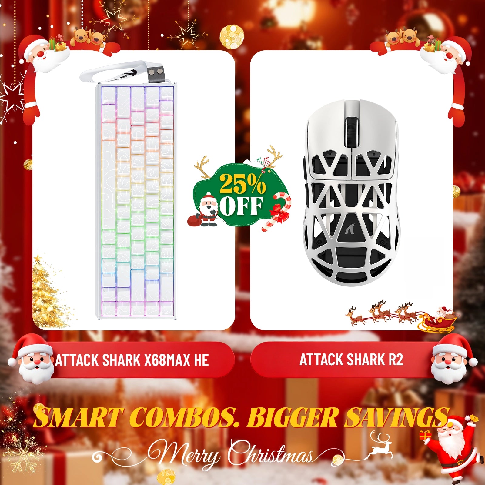 Paquete de teclado de aluminio ATTACK SHARK X68MAX HE con gatillo rápido y ratón inalámbrico para juegos R2 de aleación de magnesio