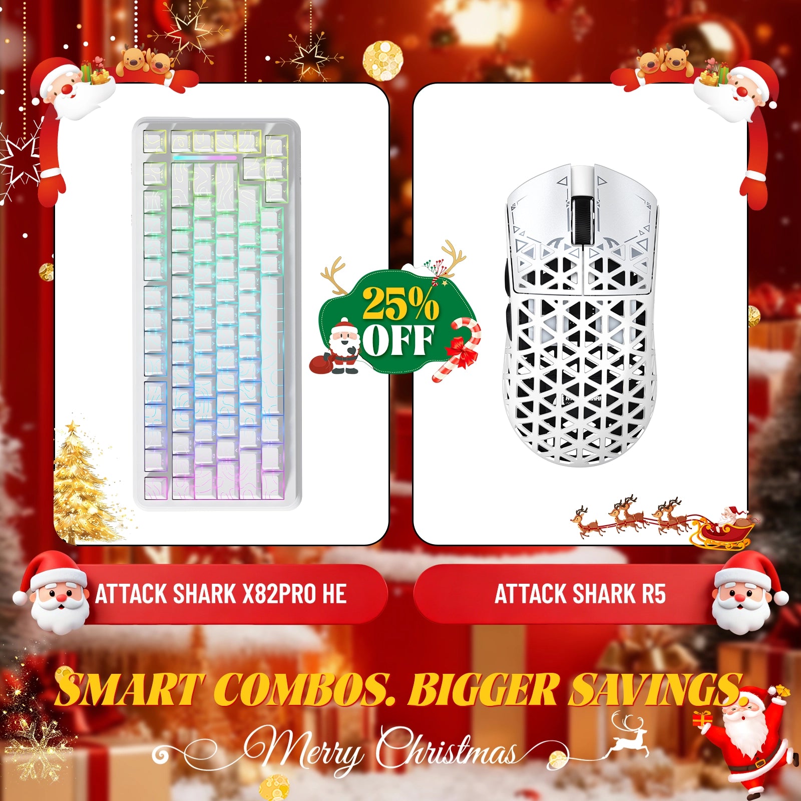 Paquete de teclado de disparo rápido ATTACK SHARK X82PRO HE + ratón inalámbrico para juegos de fibra de carbono R5