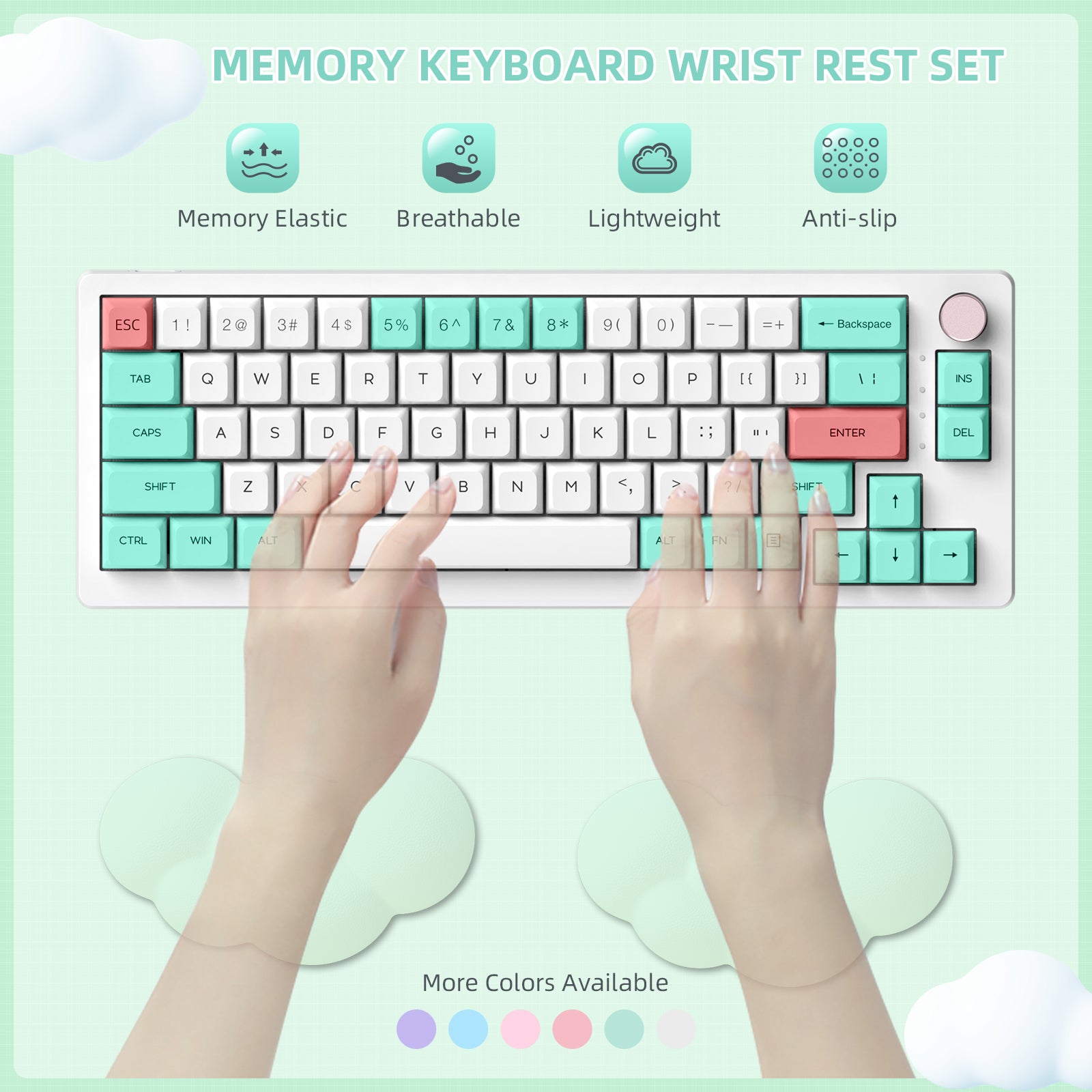 Memory foam keyboard wrist rest set with ergonomic features and anti-slip design.