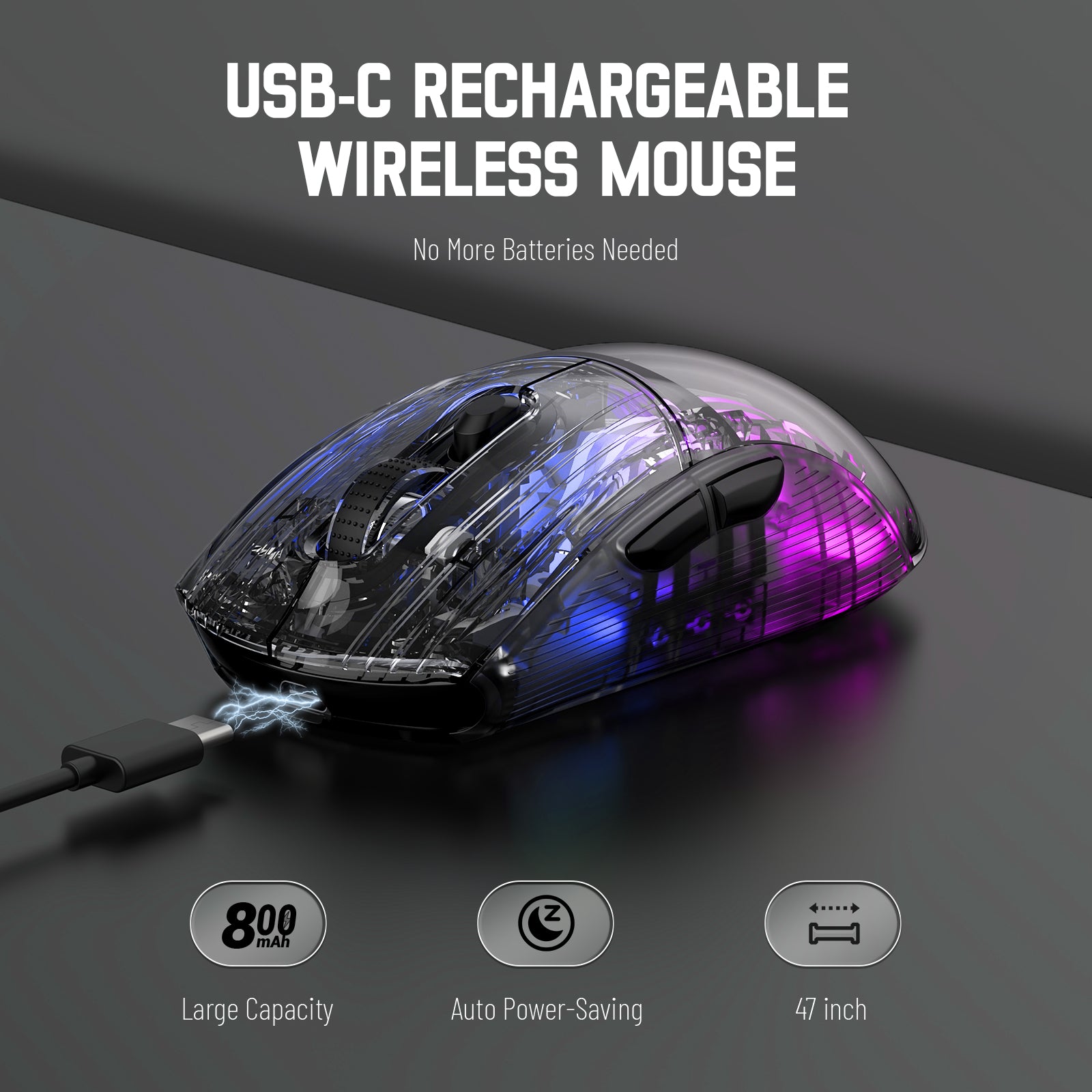 Attack Shark X2 USB-C rechargeable wireless mouse with vibrant RGB lighting.