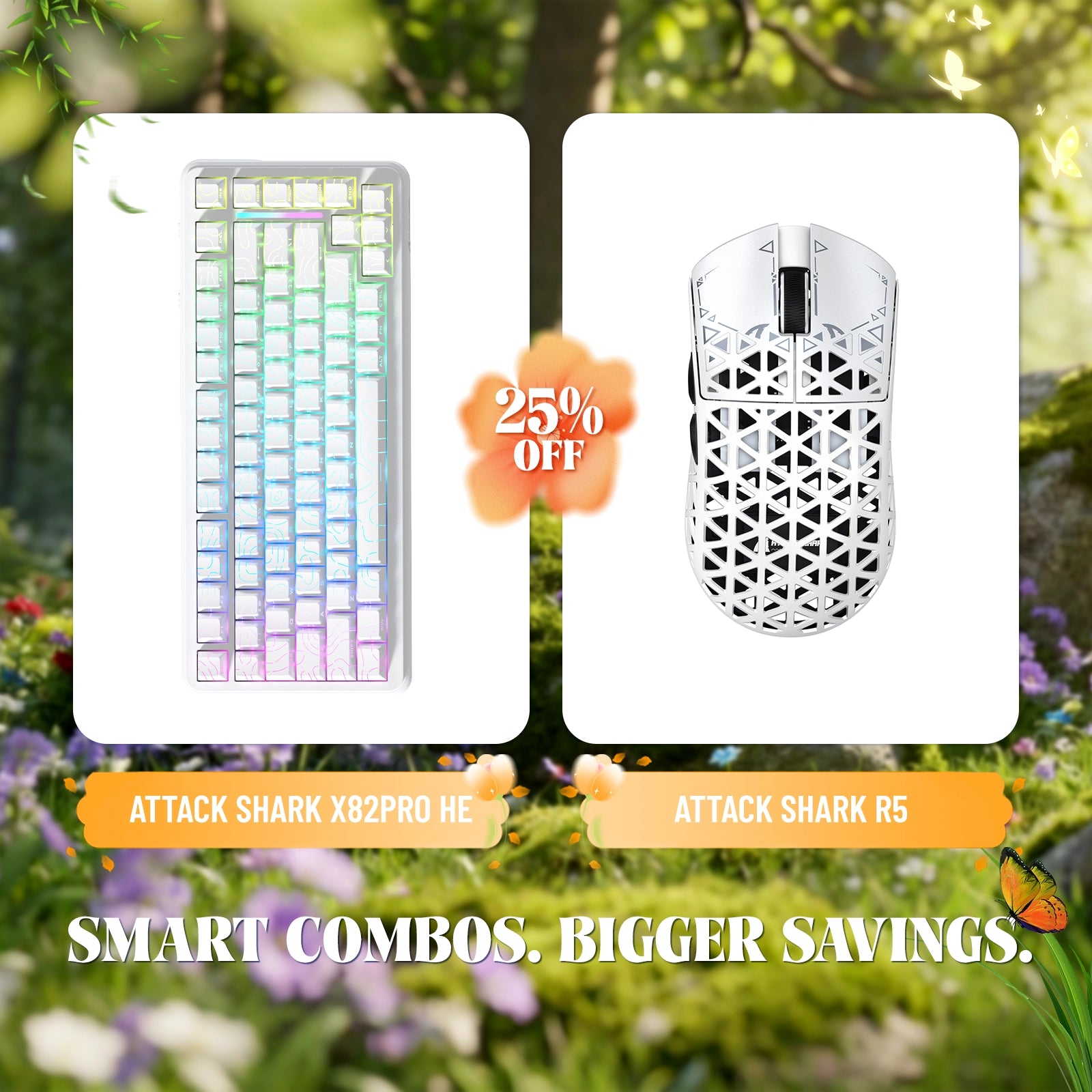 Paquete de teclado de disparo rápido ATTACK SHARK X82PRO HE + ratón inalámbrico para juegos de fibra de carbono R5