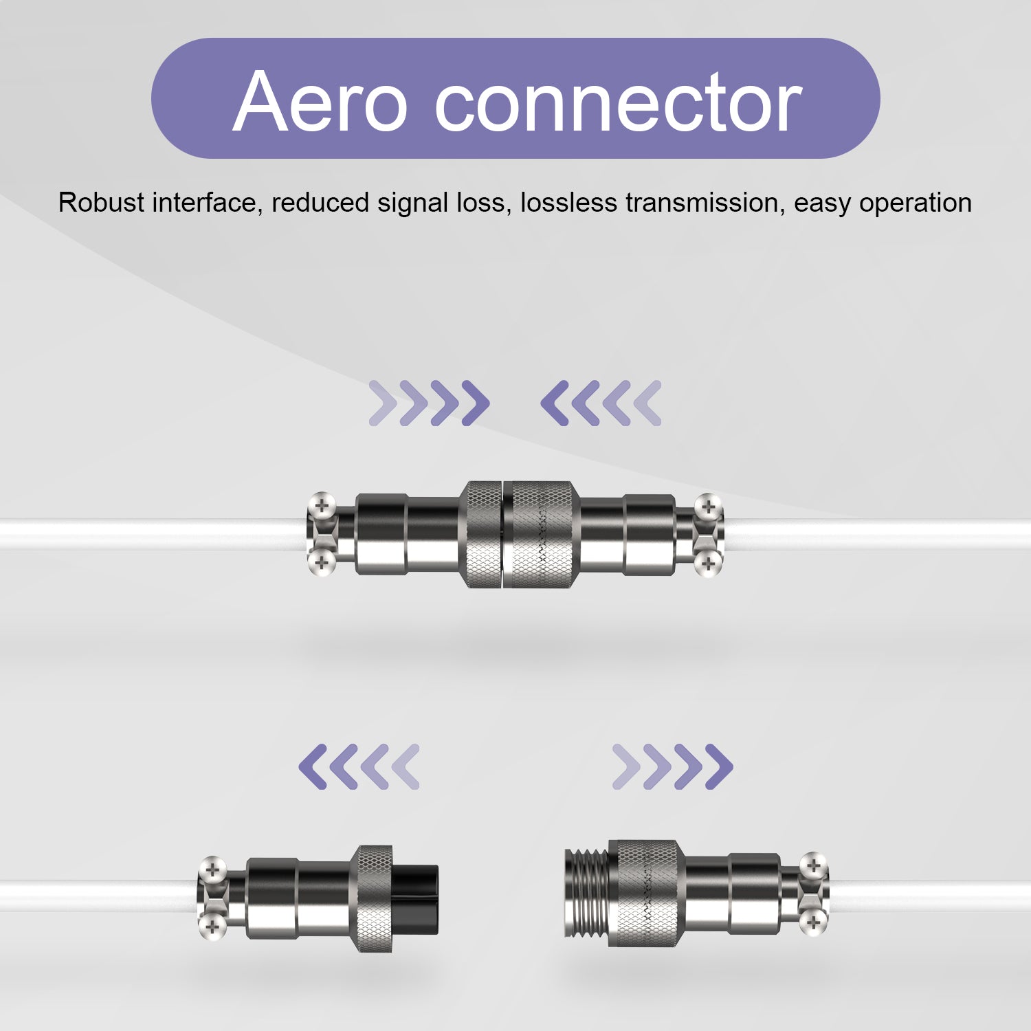 Aero connector for coiled USB-C cable, ensuring lossless signal transmission.