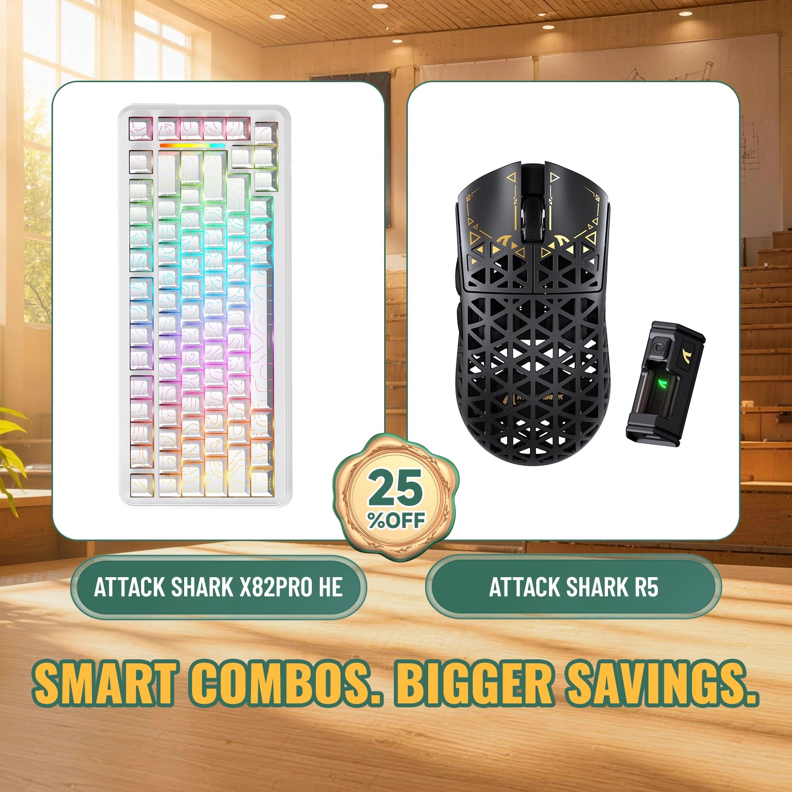 ATTACK SHARK X82 PRO HE Teclado con activación rápida + R5 Carbon Fiber Pack de ratón inalámbrico para gaming