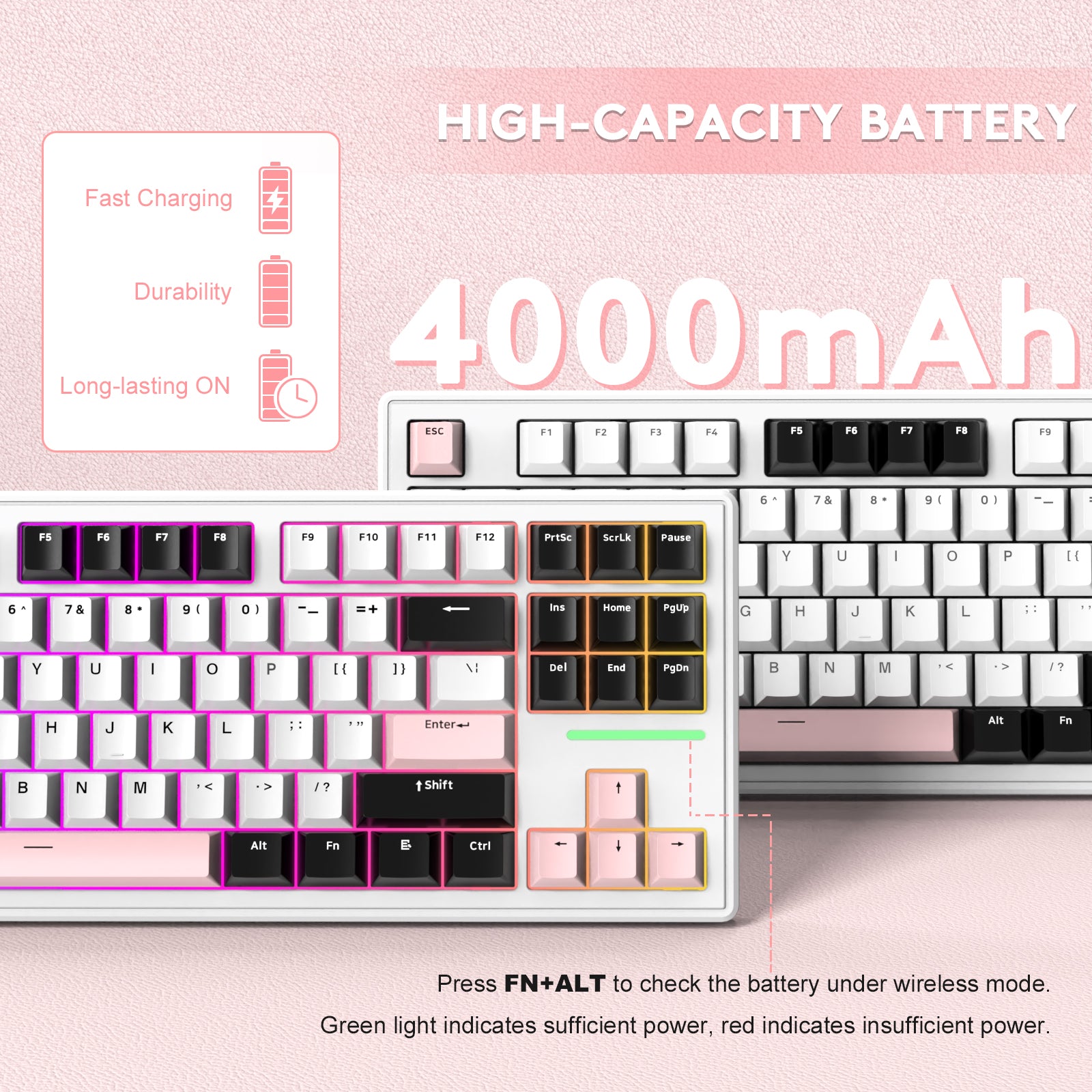 4000mAh battery indicator for Attack Shark M87 wireless keyboard with gradient keycaps.