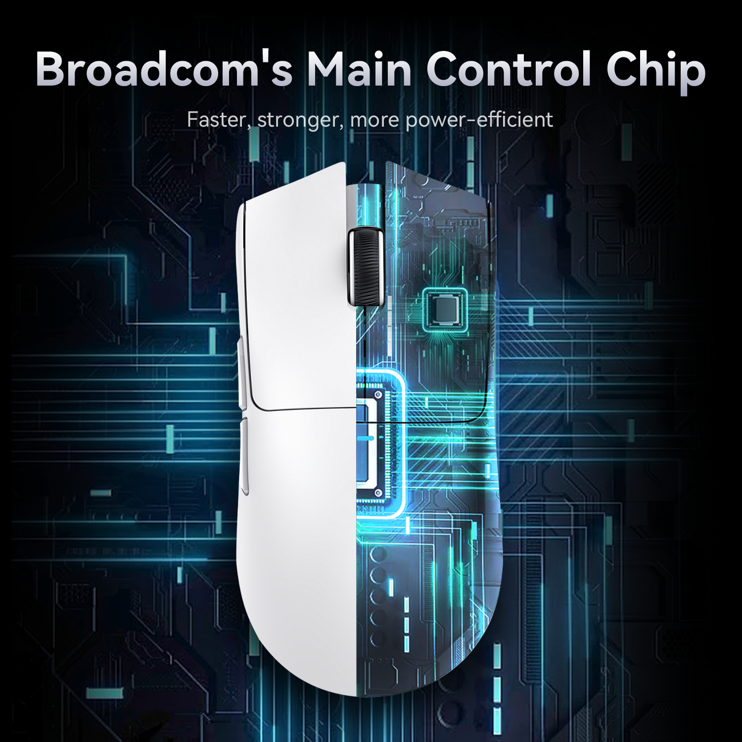 Attack Shark X11 Wireless Gaming Mouse highlighting Broadcom control chip and circuitry detail.