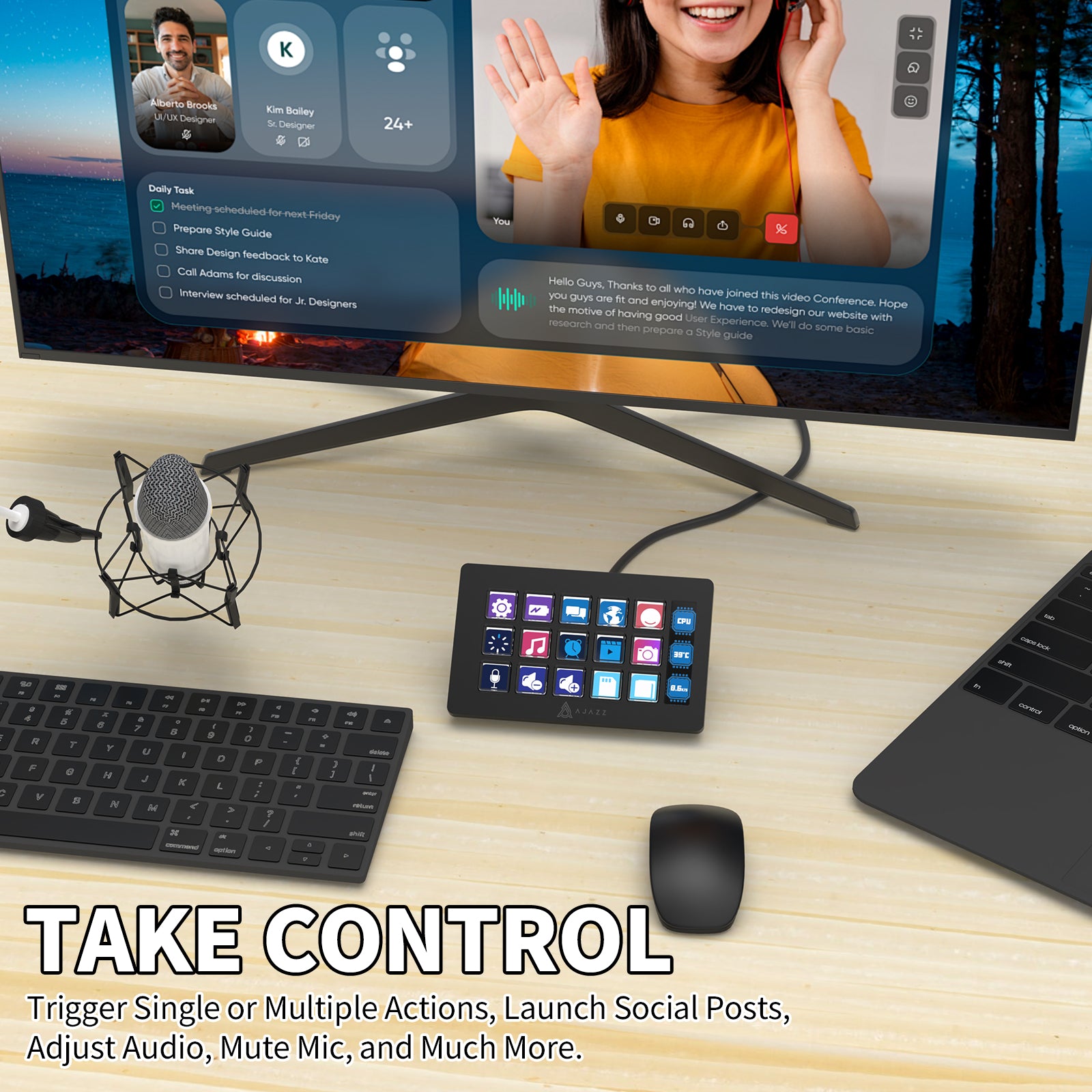 AJAZZ AKP153 Stream Deck with 15 customizable buttons and 'TAKE CONTROL' text.