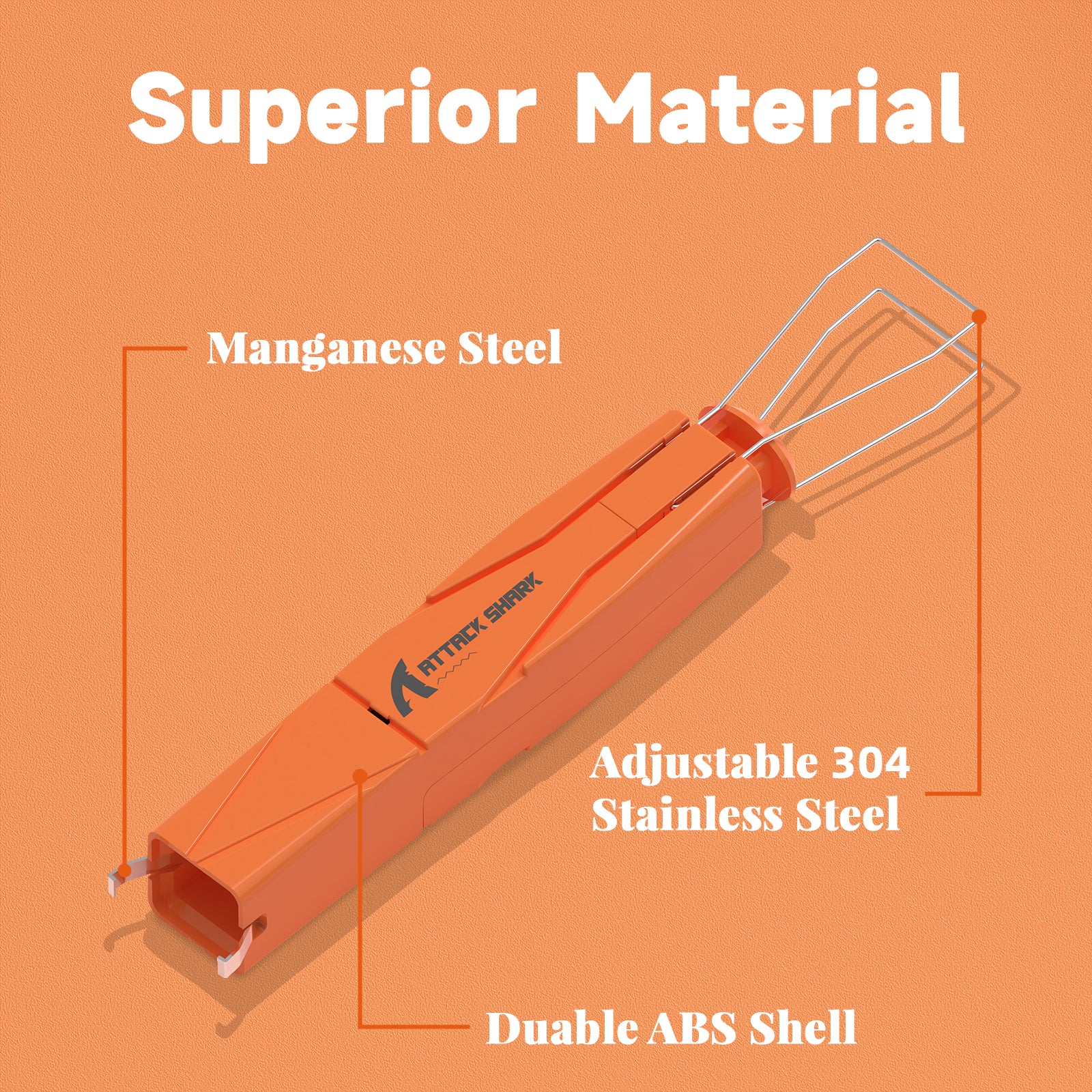 Attack Shark switch puller highlighting materials: manganese steel, adjustable stainless steel.