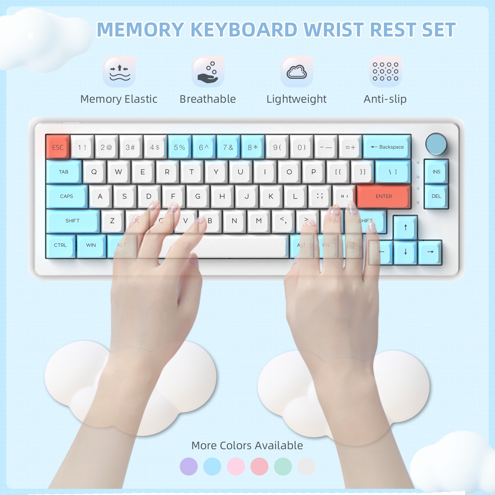 Memory foam keyboard wrist rest set with breathable, lightweight design and anti-slip features