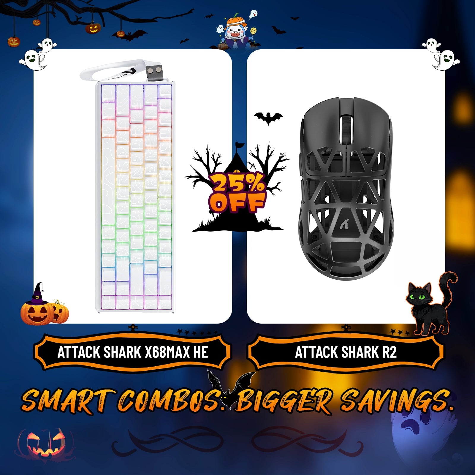 Paquete de teclado de aluminio ATTACK SHARK X68MAX HE con gatillo rápido y ratón inalámbrico para juegos R2 de aleación de magnesio