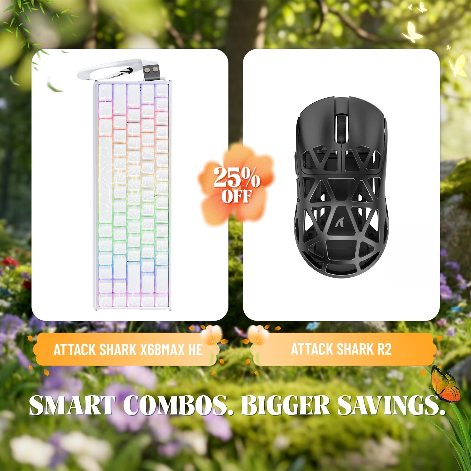 Paquete de teclado de aluminio ATTACK SHARK X68MAX HE con gatillo rápido y ratón inalámbrico para juegos R2 de aleación de magnesio