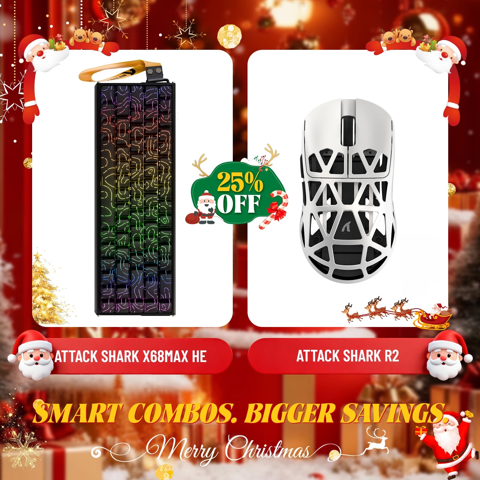 Paquete de teclado de aluminio ATTACK SHARK X68MAX HE con gatillo rápido y ratón inalámbrico para juegos R2 de aleación de magnesio