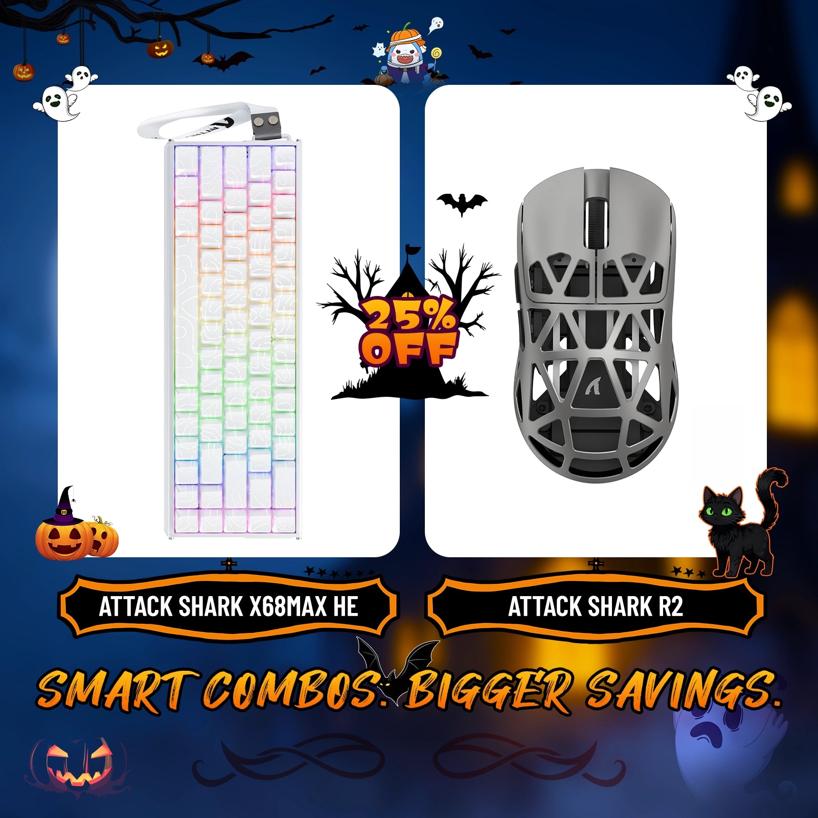 Paquete de teclado de aluminio ATTACK SHARK X68MAX HE con gatillo rápido y ratón inalámbrico para juegos R2 de aleación de magnesio