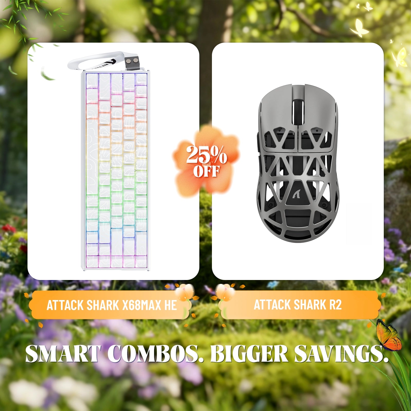 Paquete de teclado de aluminio ATTACK SHARK X68MAX HE con gatillo rápido y ratón inalámbrico para juegos R2 de aleación de magnesio