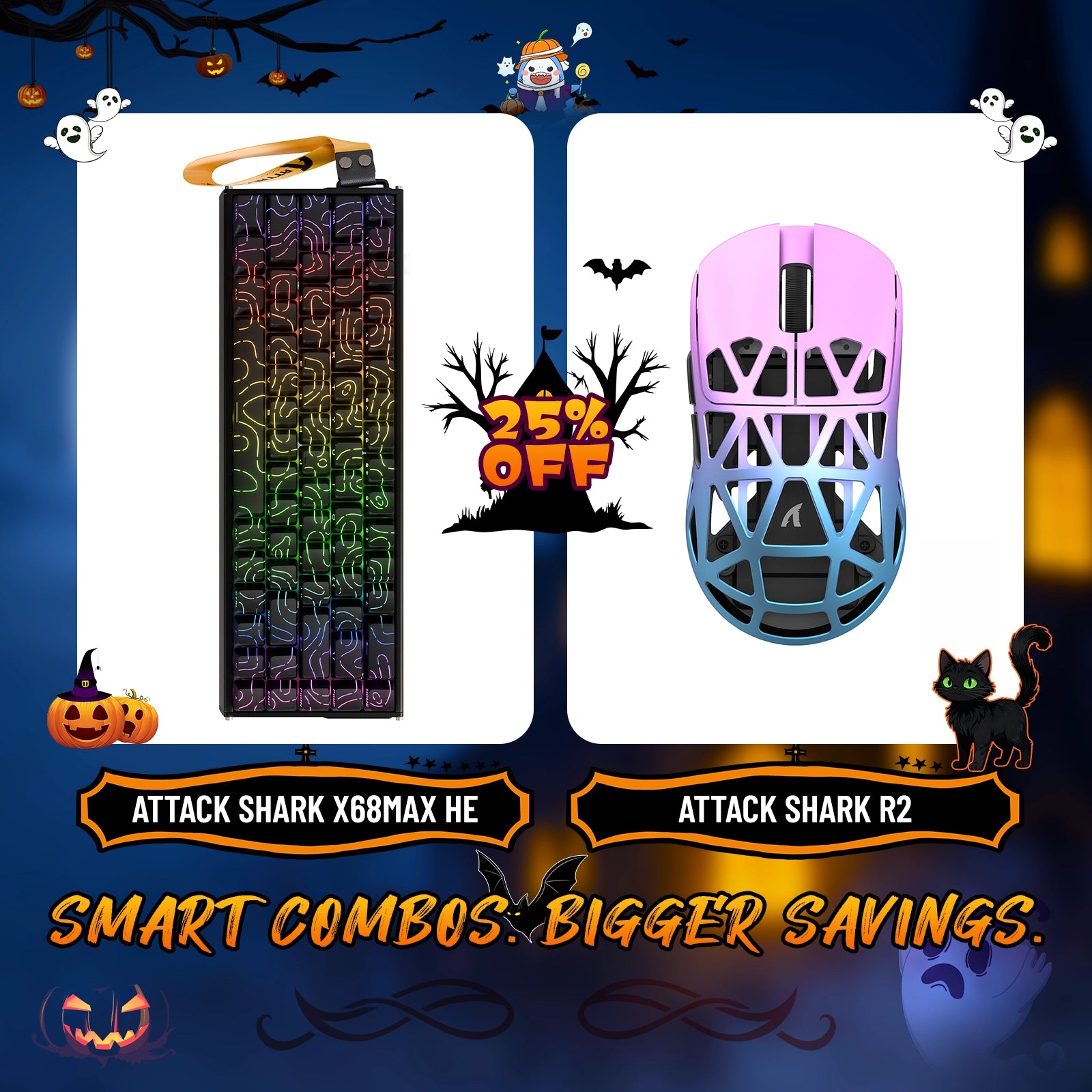 Paquete de teclado de aluminio ATTACK SHARK X68MAX HE con gatillo rápido y ratón inalámbrico para juegos R2 de aleación de magnesio