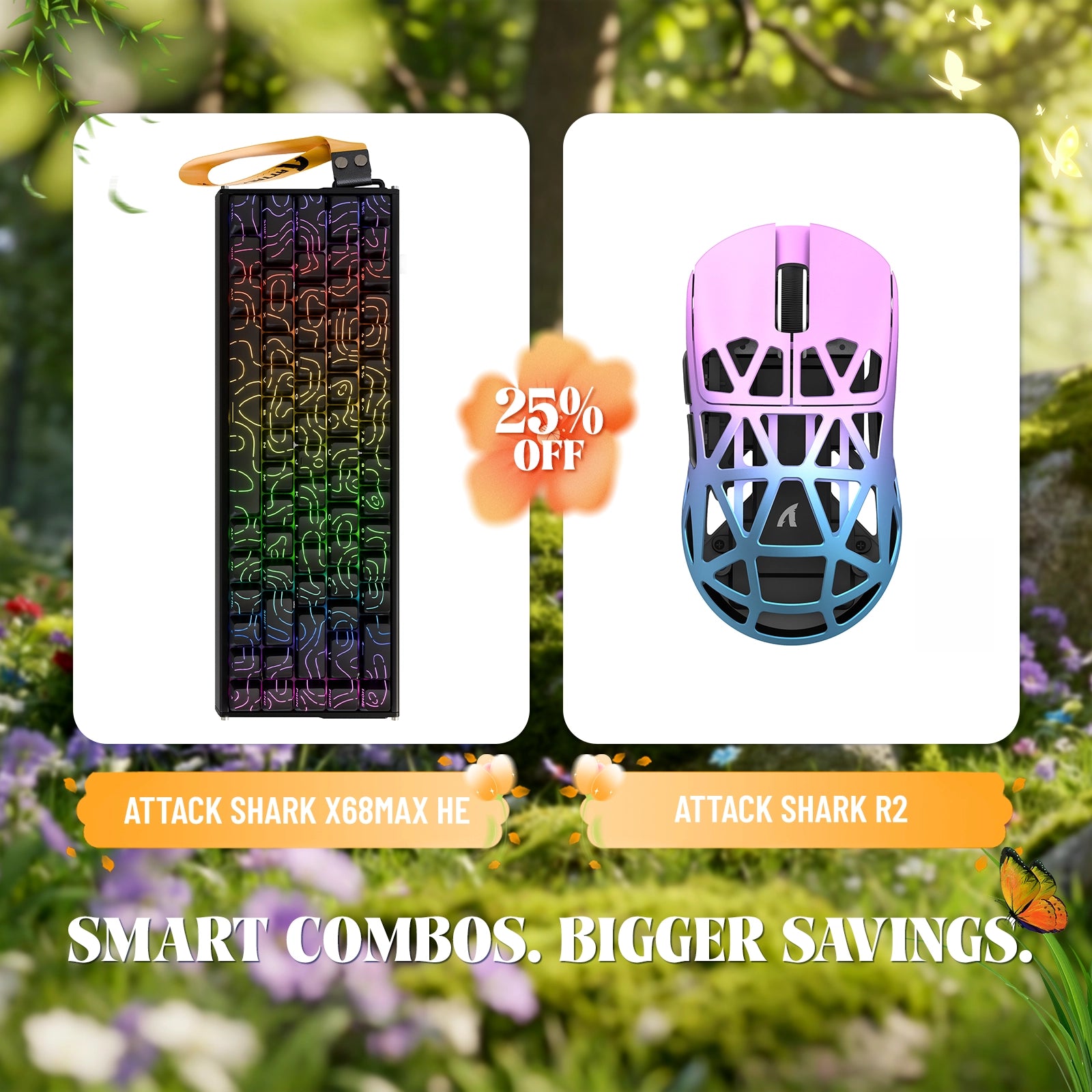 Paquete de teclado de aluminio ATTACK SHARK X68MAX HE con gatillo rápido y ratón inalámbrico para juegos R2 de aleación de magnesio