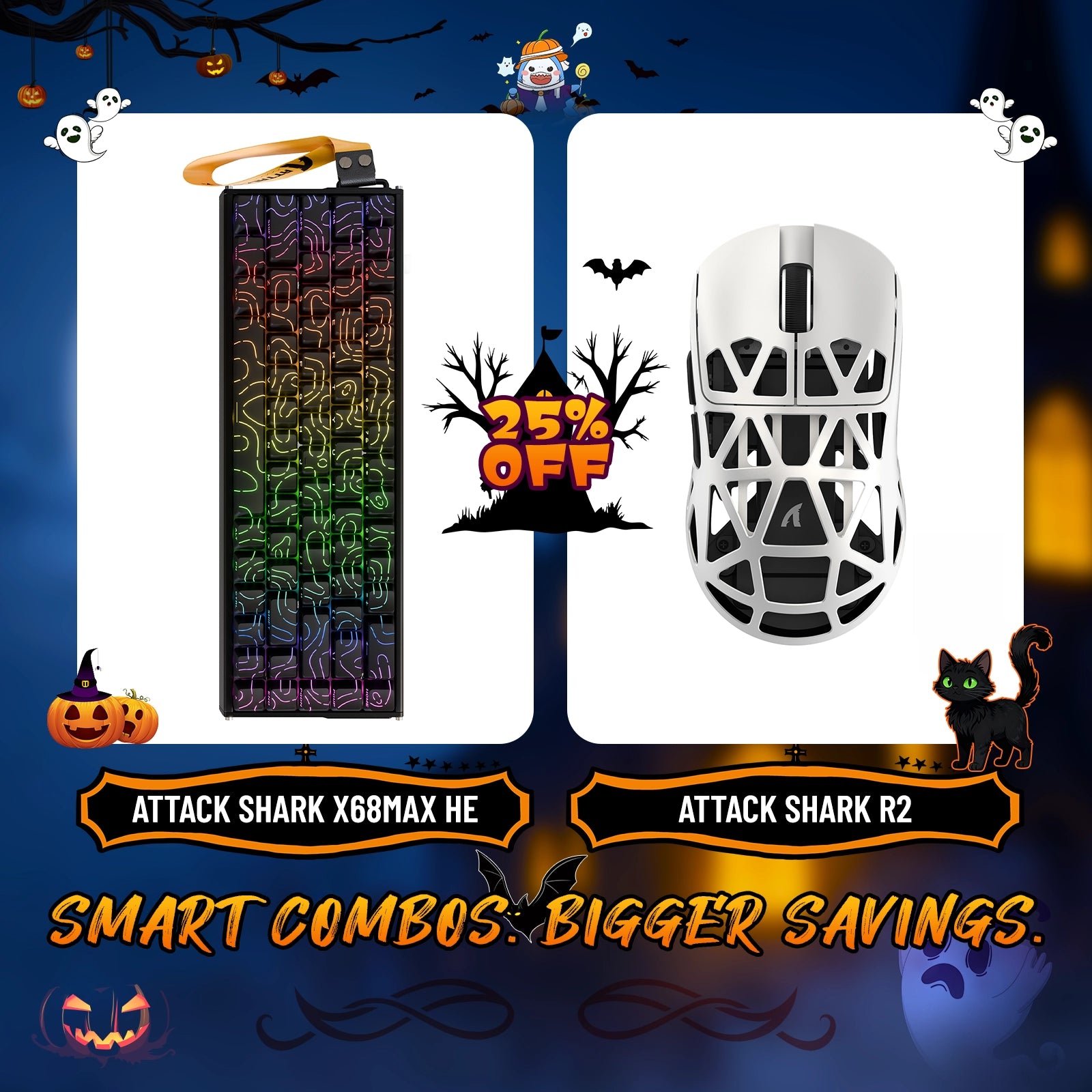 Paquete de teclado de aluminio ATTACK SHARK X68MAX HE con gatillo rápido y ratón inalámbrico para juegos R2 de aleación de magnesio