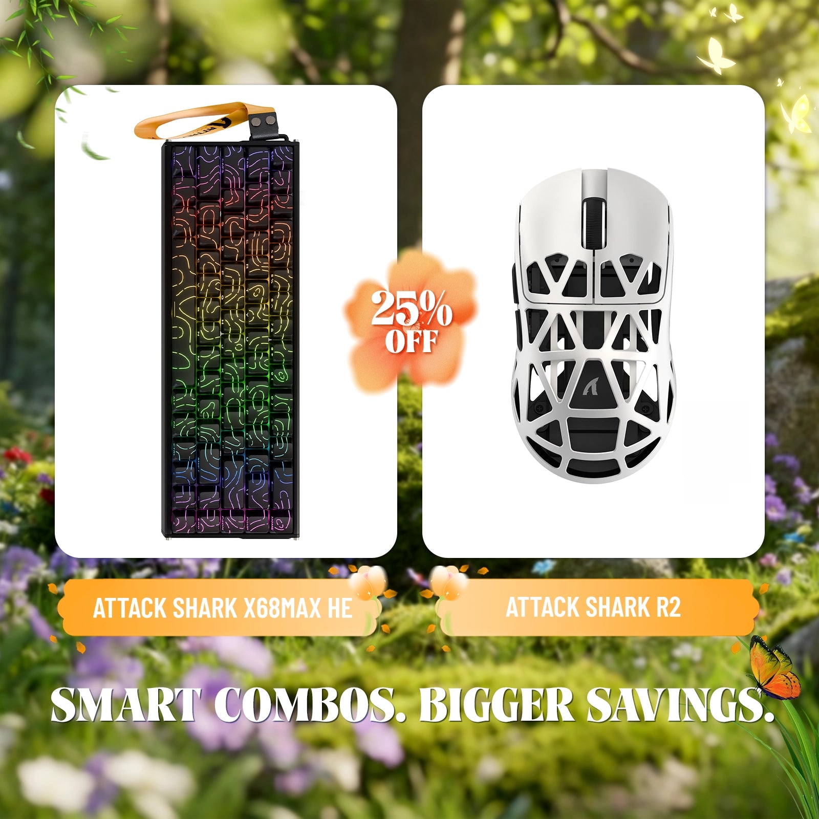 Paquete de teclado de aluminio ATTACK SHARK X68MAX HE con gatillo rápido y ratón inalámbrico para juegos R2 de aleación de magnesio