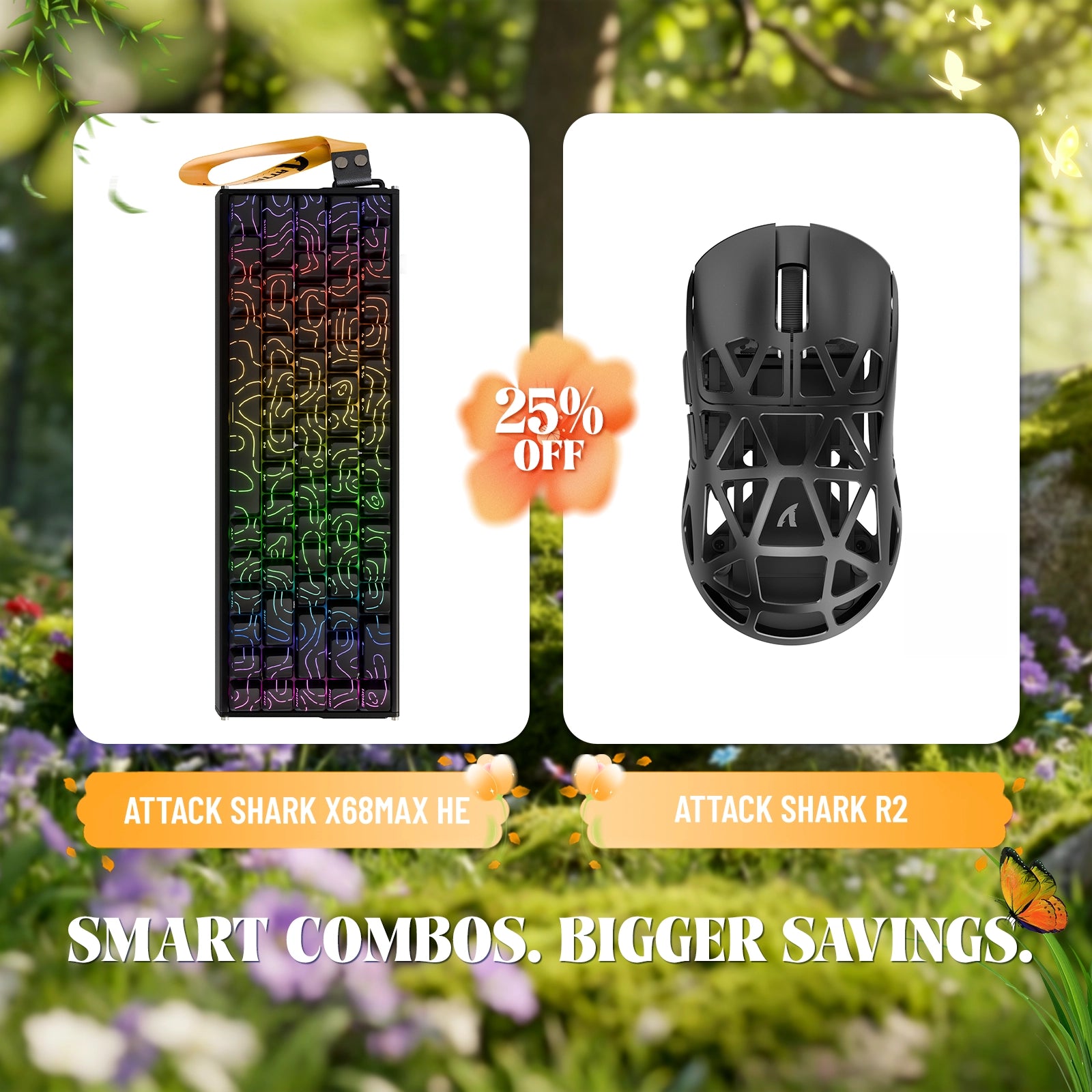 Paquete de teclado de aluminio ATTACK SHARK X68MAX HE con gatillo rápido y ratón inalámbrico para juegos R2 de aleación de magnesio