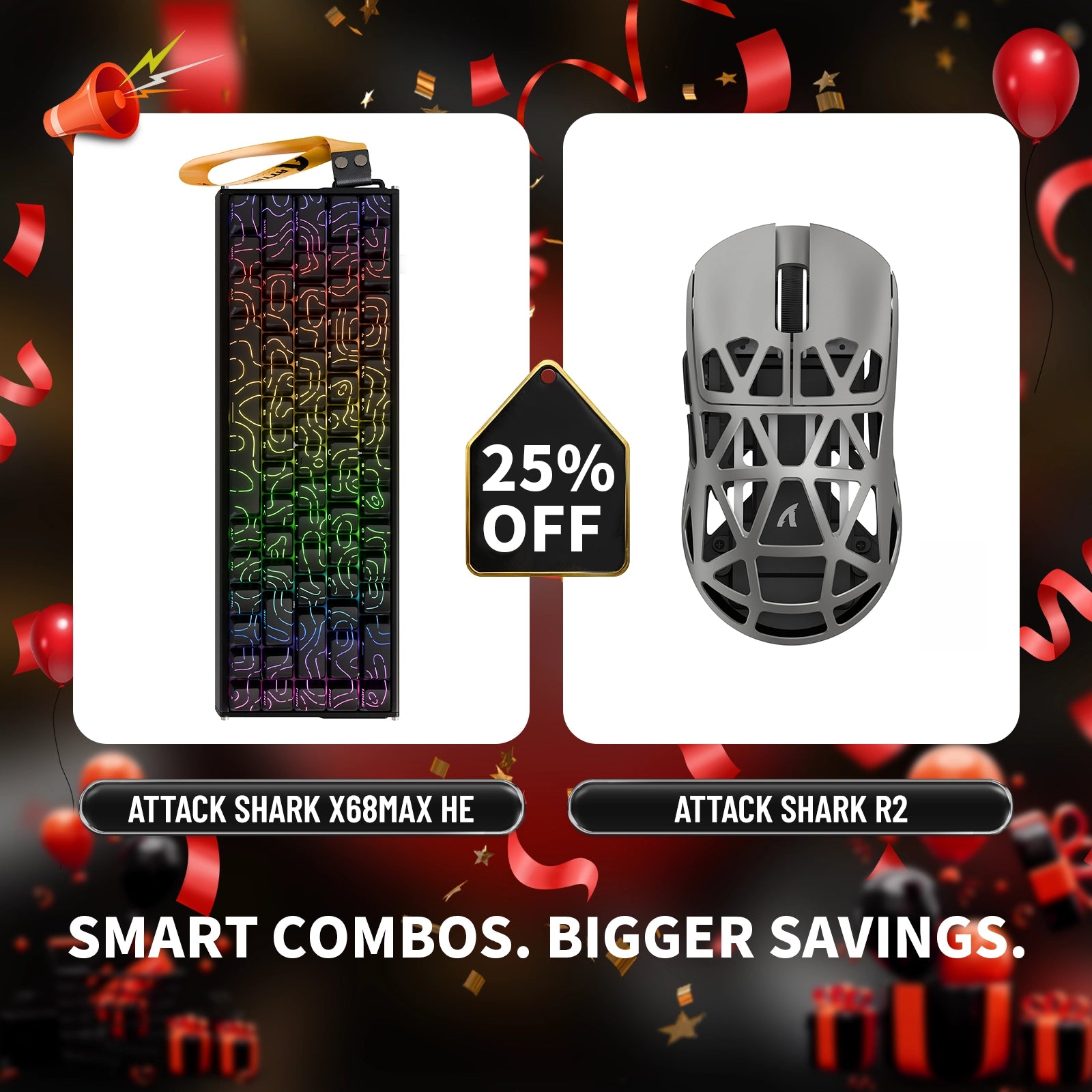 Paquete de teclado de aluminio ATTACK SHARK X68MAX HE con gatillo rápido y ratón inalámbrico para juegos R2 de aleación de magnesio