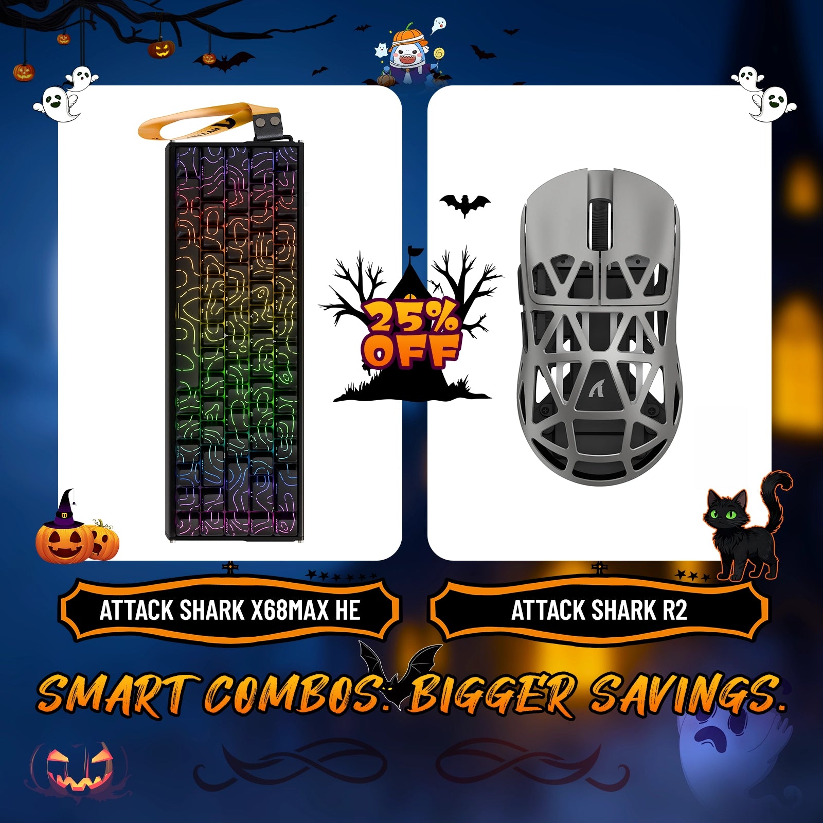Paquete de teclado de aluminio ATTACK SHARK X68MAX HE con gatillo rápido y ratón inalámbrico para juegos R2 de aleación de magnesio